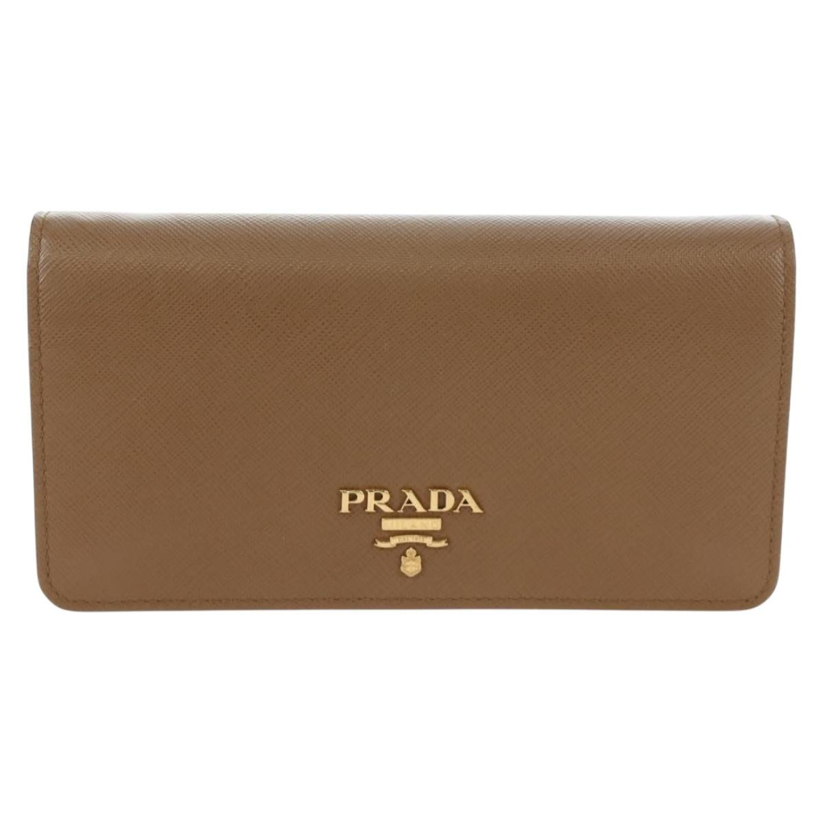 PRADA Chain Shoulder Bag Saffiano Brown Gold Auth am12070V