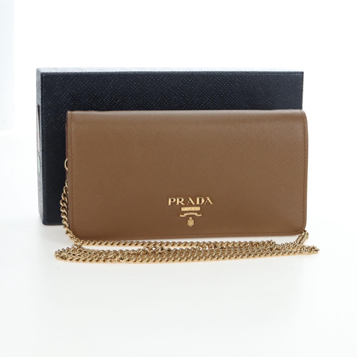 PRADA Chain Shoulder Bag Saffiano Brown Gold Auth am12070V