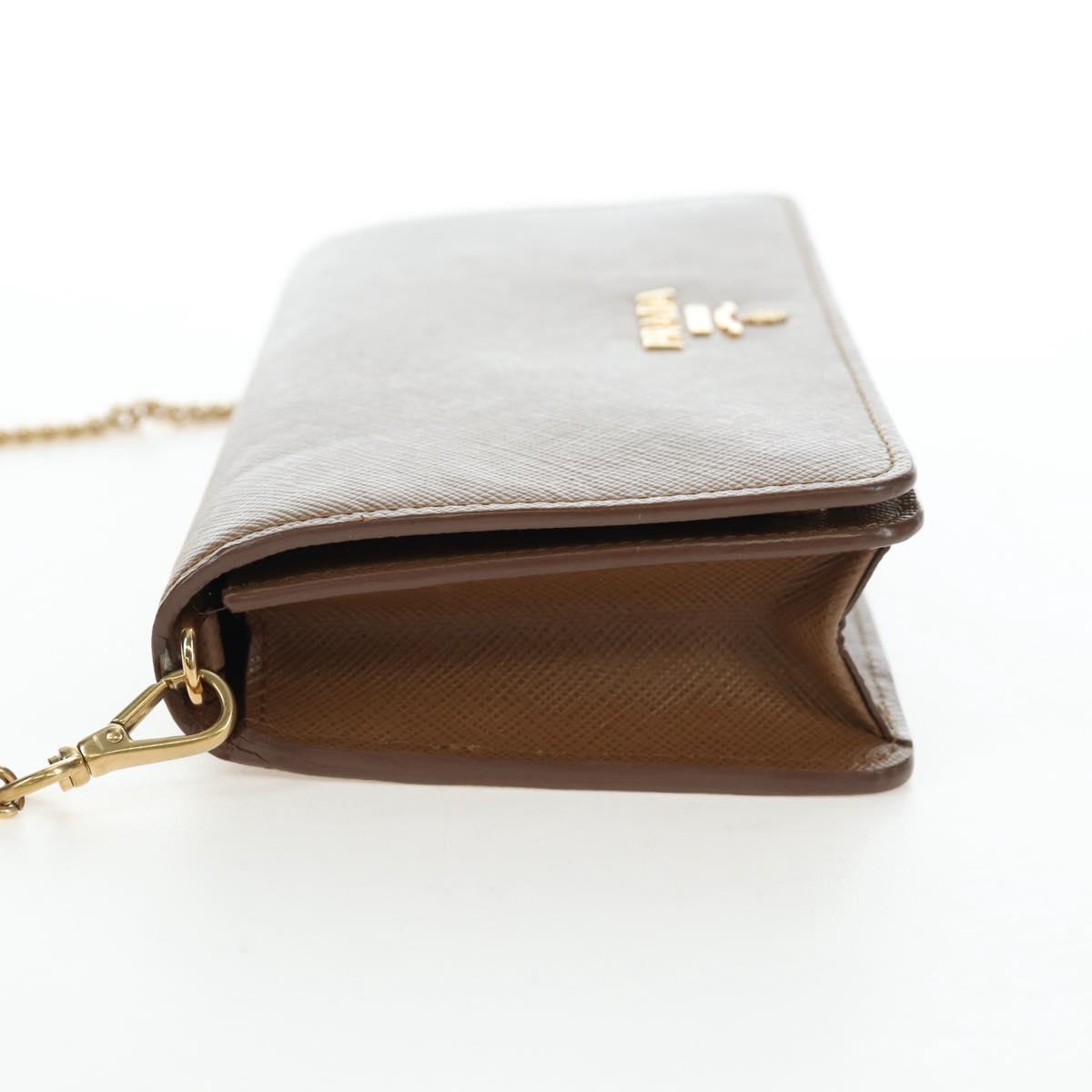 PRADA Chain Shoulder Bag Saffiano Brown Gold Auth am12070V
