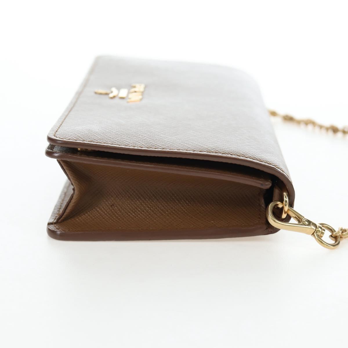 PRADA Chain Shoulder Bag Saffiano Brown Gold Auth am12070V