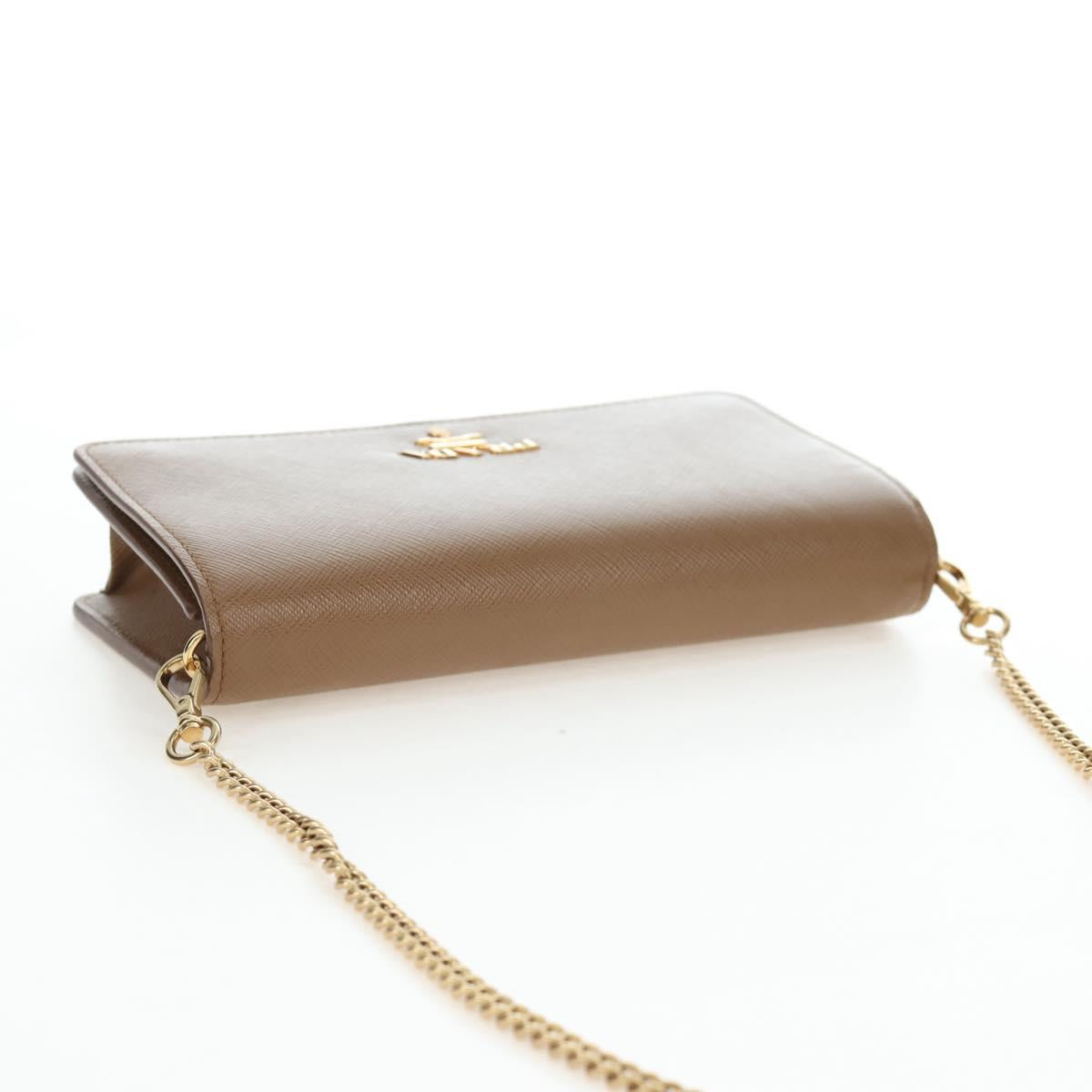 PRADA Chain Shoulder Bag Saffiano Brown Gold Auth am12070V