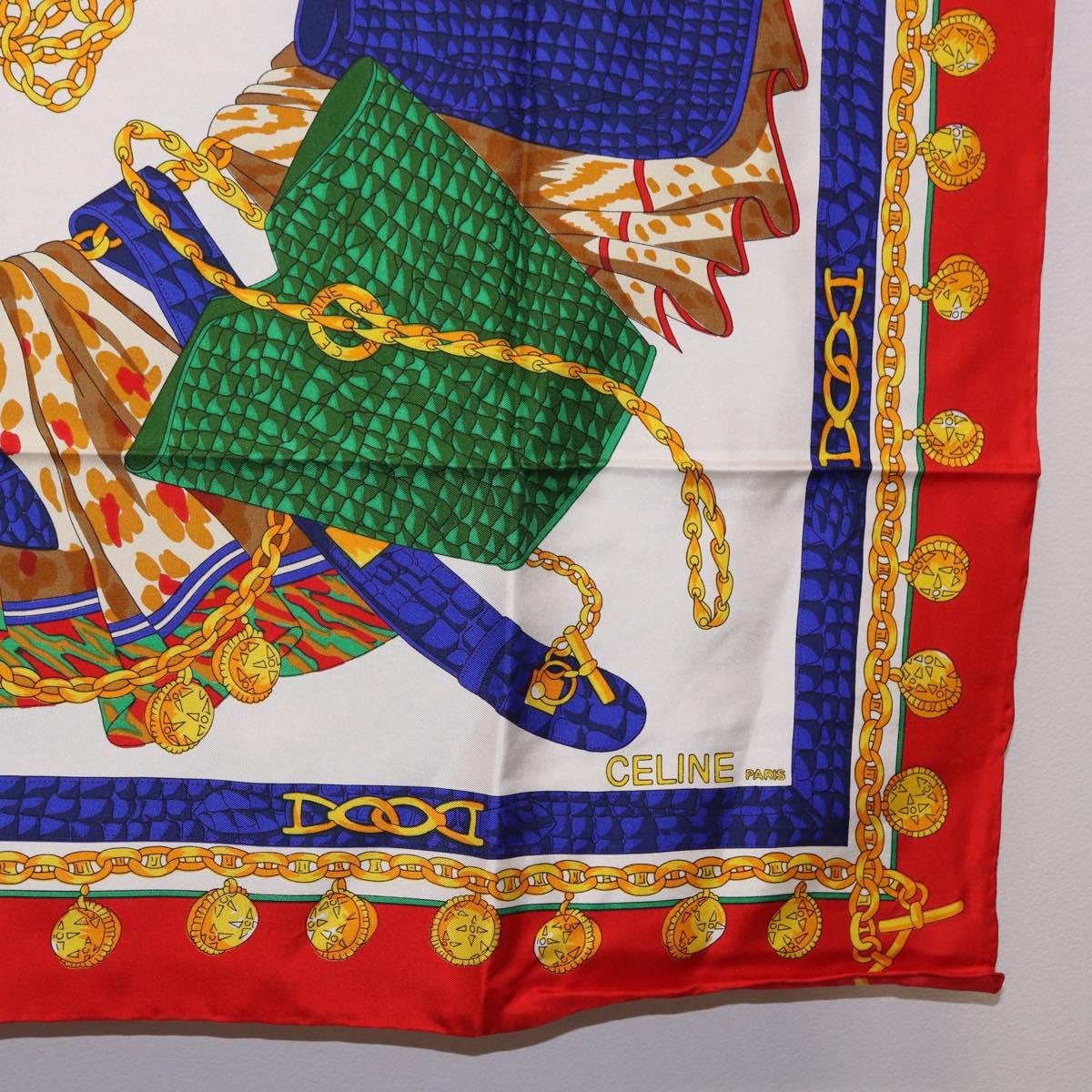 CELINE Scarf Silk Red Auth am12072V