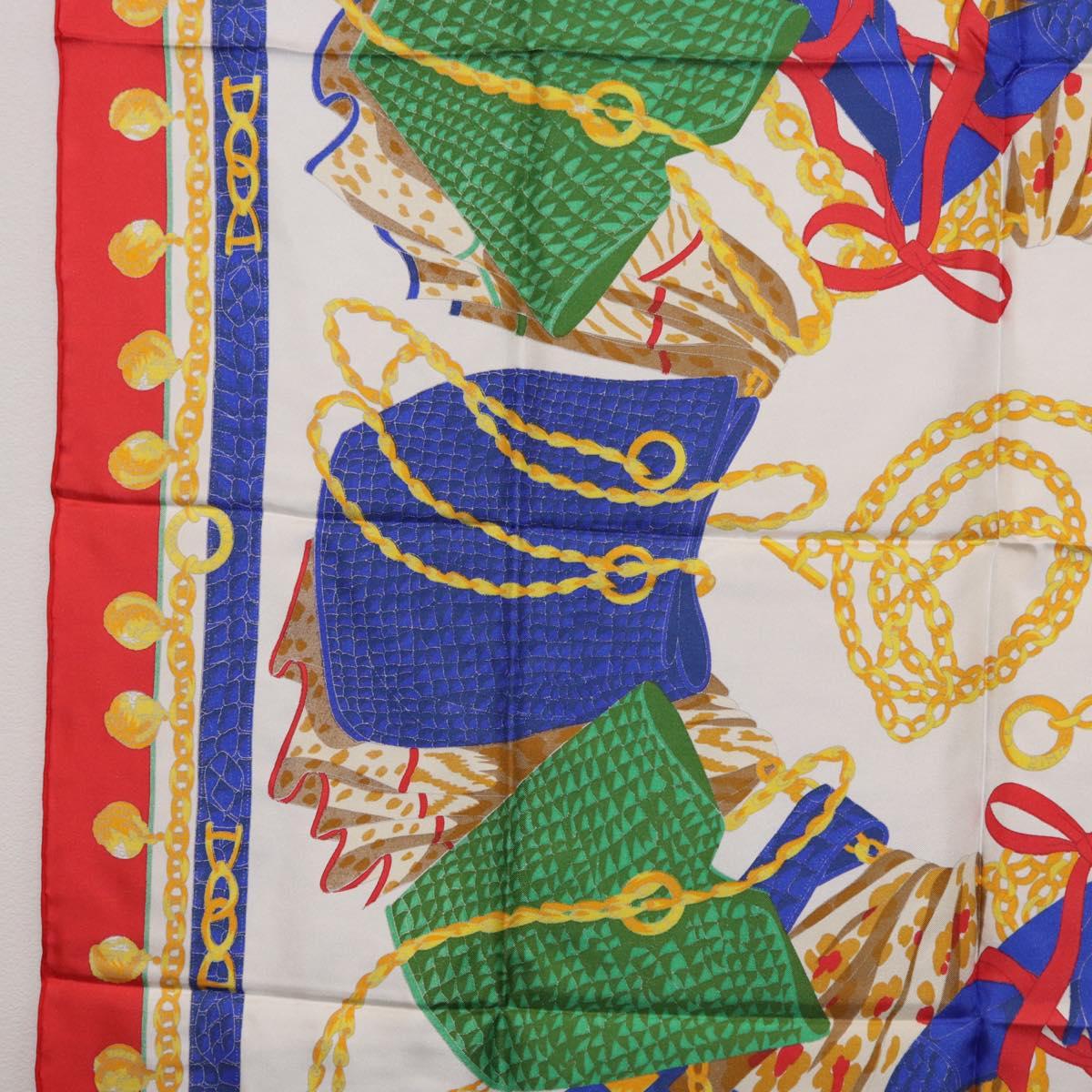 CELINE Scarf Silk Red Auth am12072V