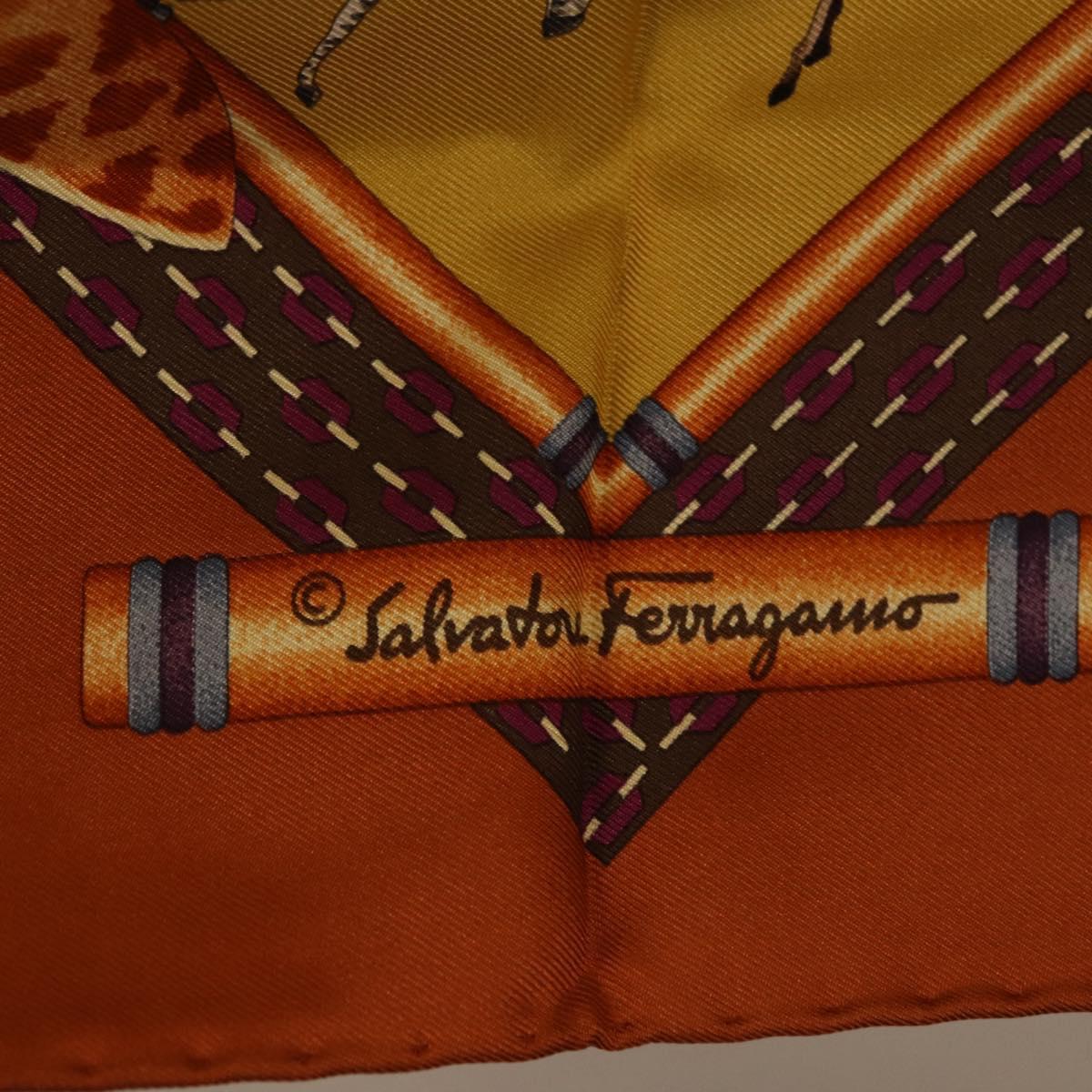 Salvatore Ferragamo Leopard Panda Animal Pattern Scarf Silk Brown Auth am12073V