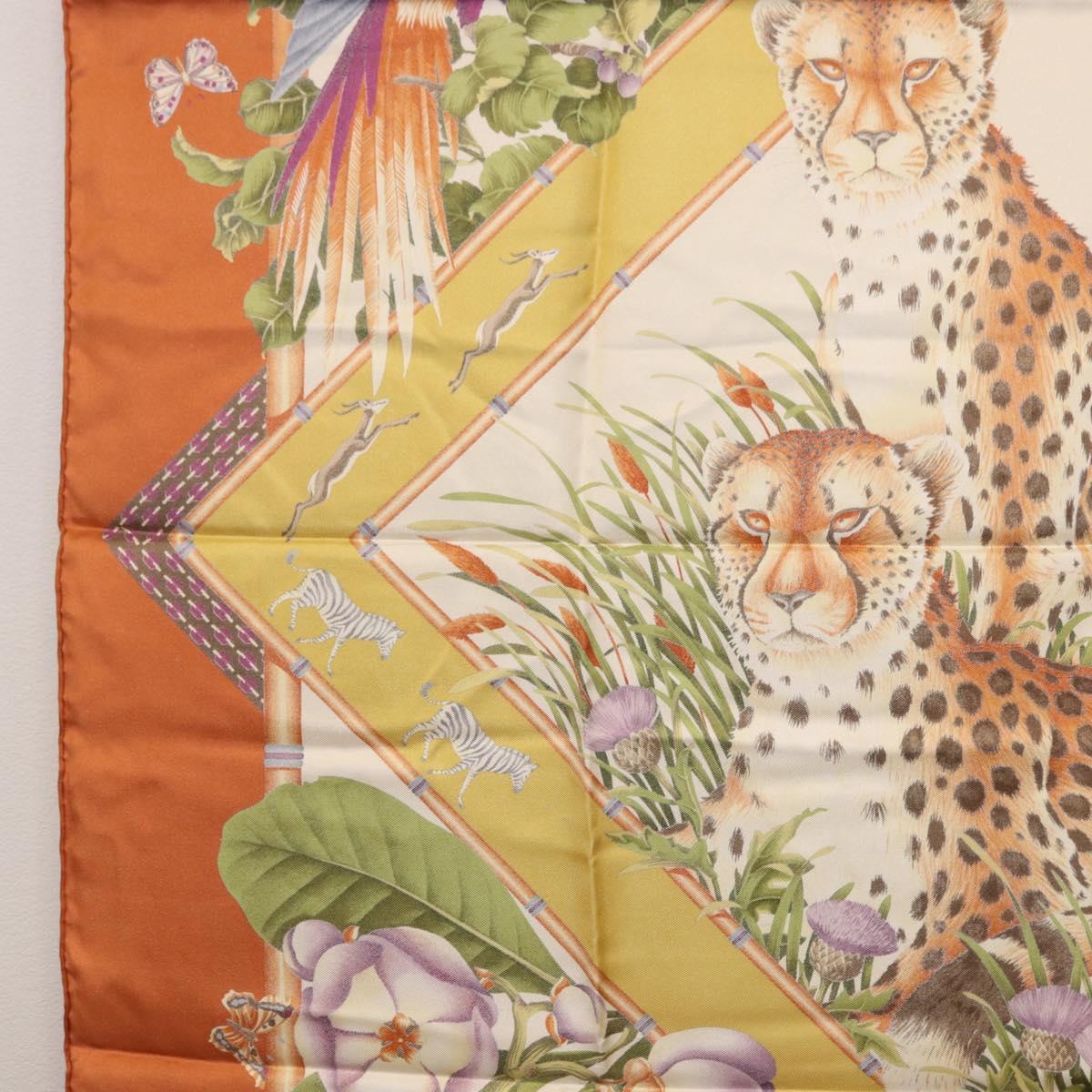 Salvatore Ferragamo Leopard Panda Animal Pattern Scarf Silk Brown Auth am12073V