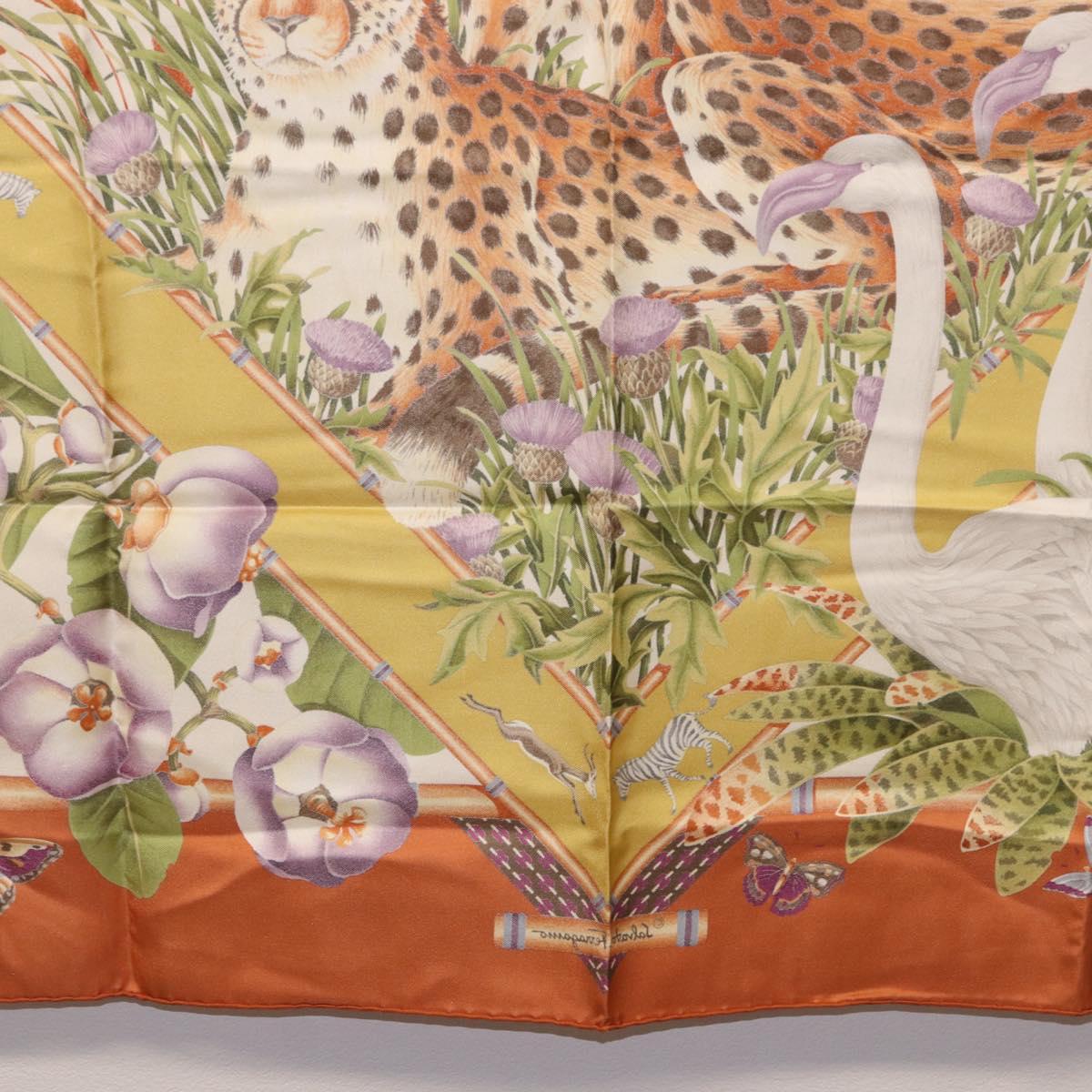 Salvatore Ferragamo Leopard Panda Animal Pattern Scarf Silk Brown Auth am12073V