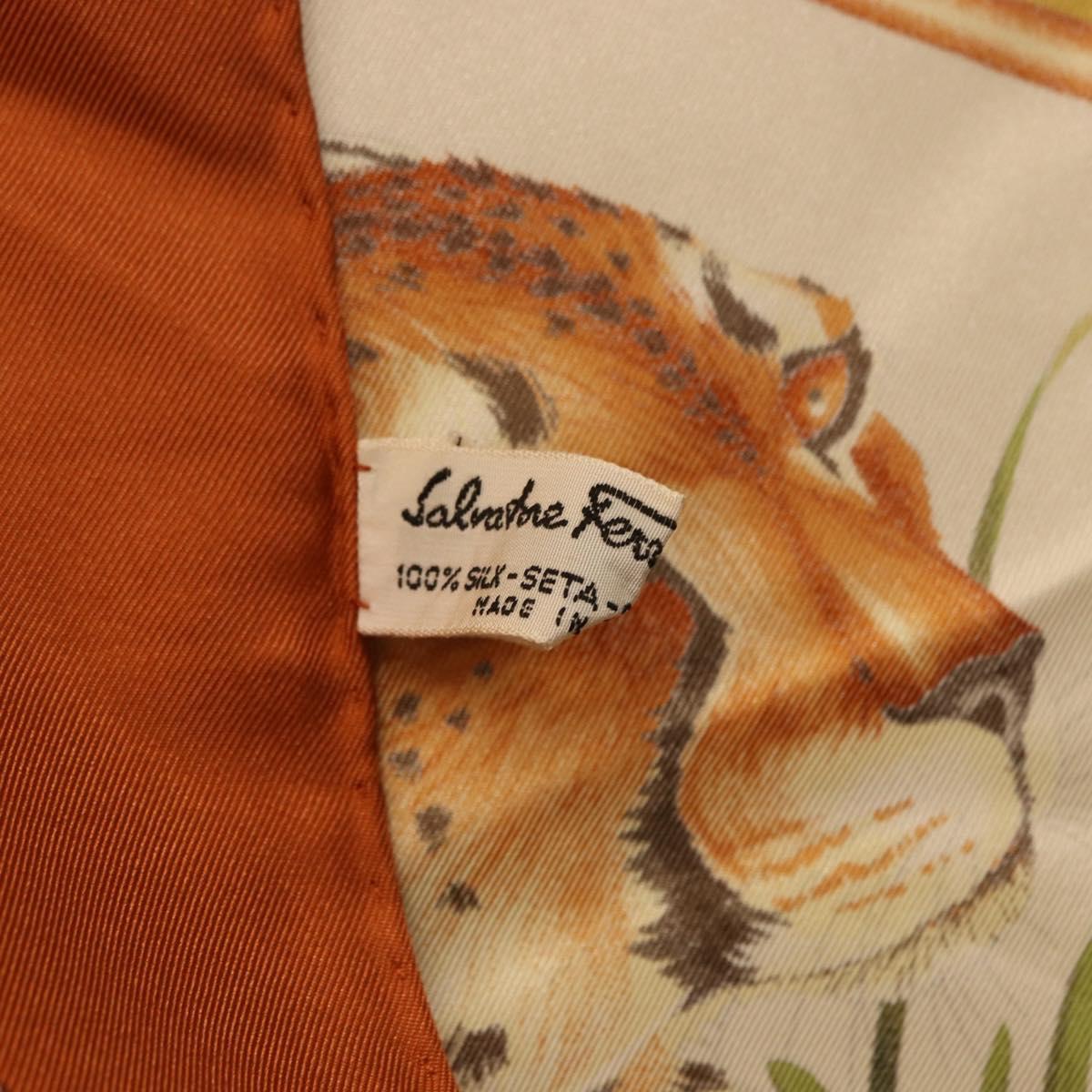 Salvatore Ferragamo Leopard Panda Animal Pattern Scarf Silk Brown Auth am12073V