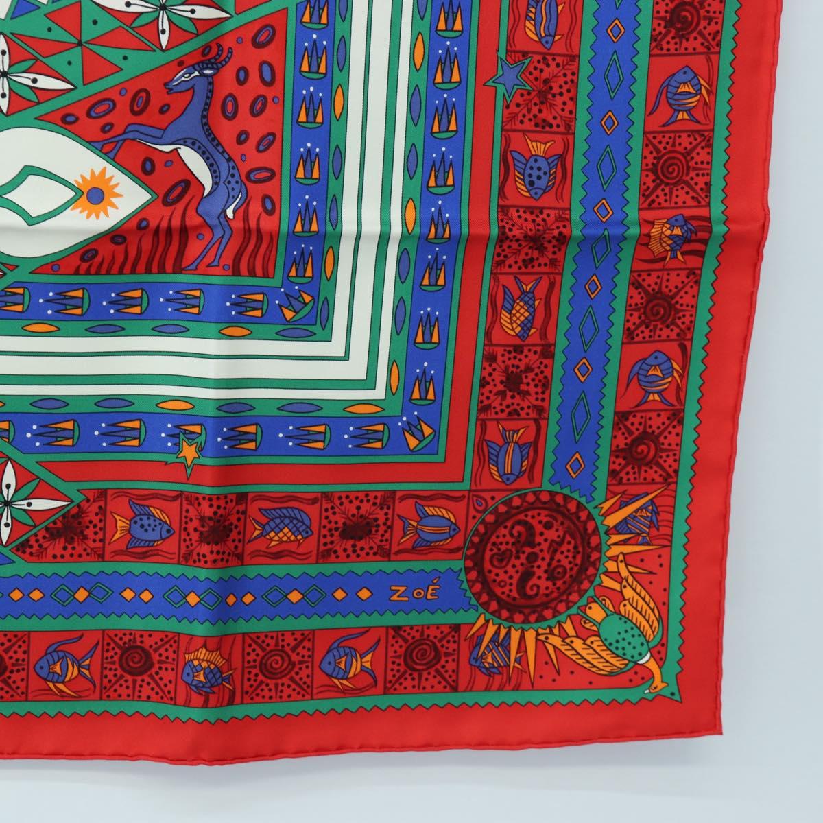 HERMES Carre 90 Scarf ”ORS BLEUS D'AFRIQUE” Silk Red Auth am12076M