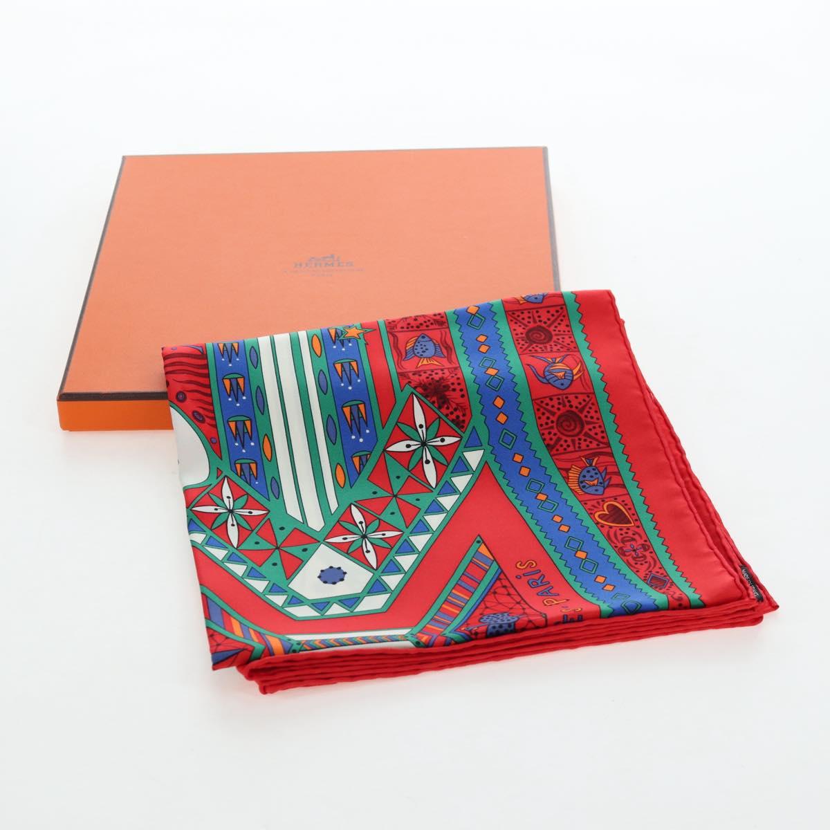 HERMES Carre 90 Scarf ”ORS BLEUS D'AFRIQUE” Silk Red Auth am12076M