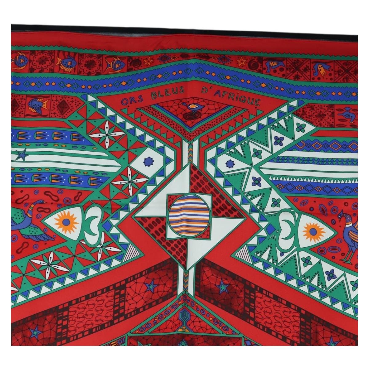 HERMES Carre 90 Scarf ”ORS BLEUS D'AFRIQUE” Silk Red Auth am12076M