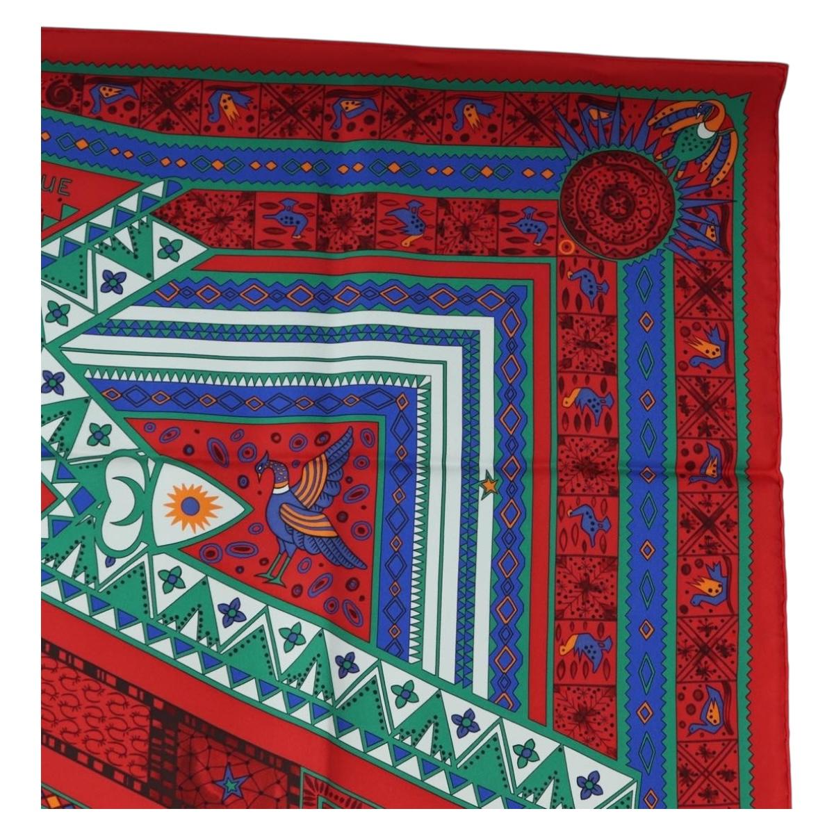 HERMES Carre 90 Scarf ”ORS BLEUS D'AFRIQUE” Silk Red Auth am12076M