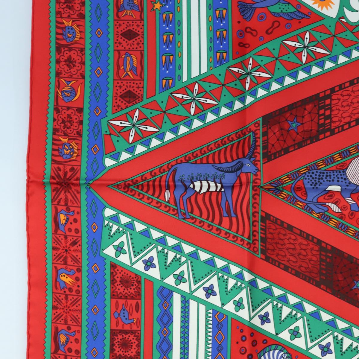 HERMES Carre 90 Scarf ”ORS BLEUS D'AFRIQUE” Silk Red Auth am12076M