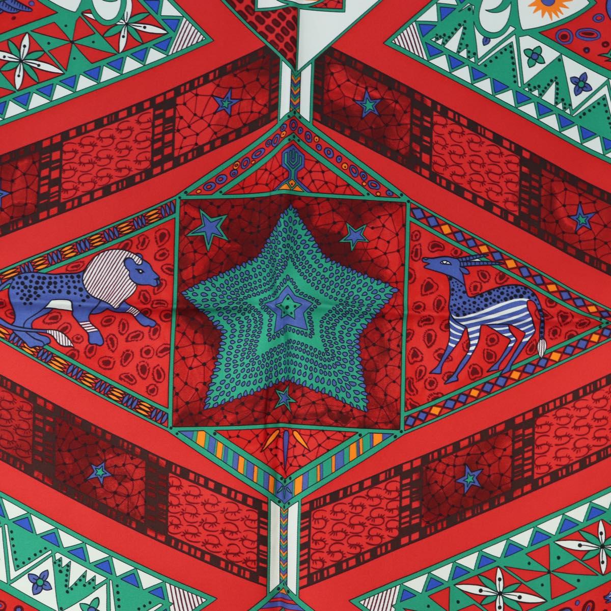 HERMES Carre 90 Scarf ”ORS BLEUS D'AFRIQUE” Silk Red Auth am12076M