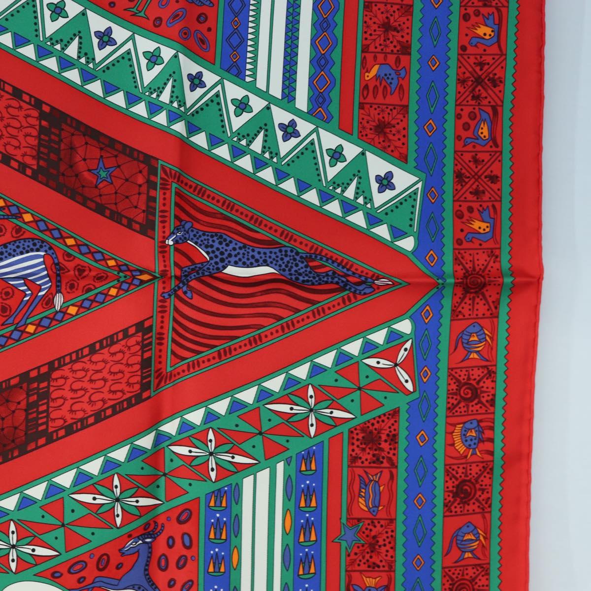 HERMES Carre 90 Scarf ”ORS BLEUS D'AFRIQUE” Silk Red Auth am12076M