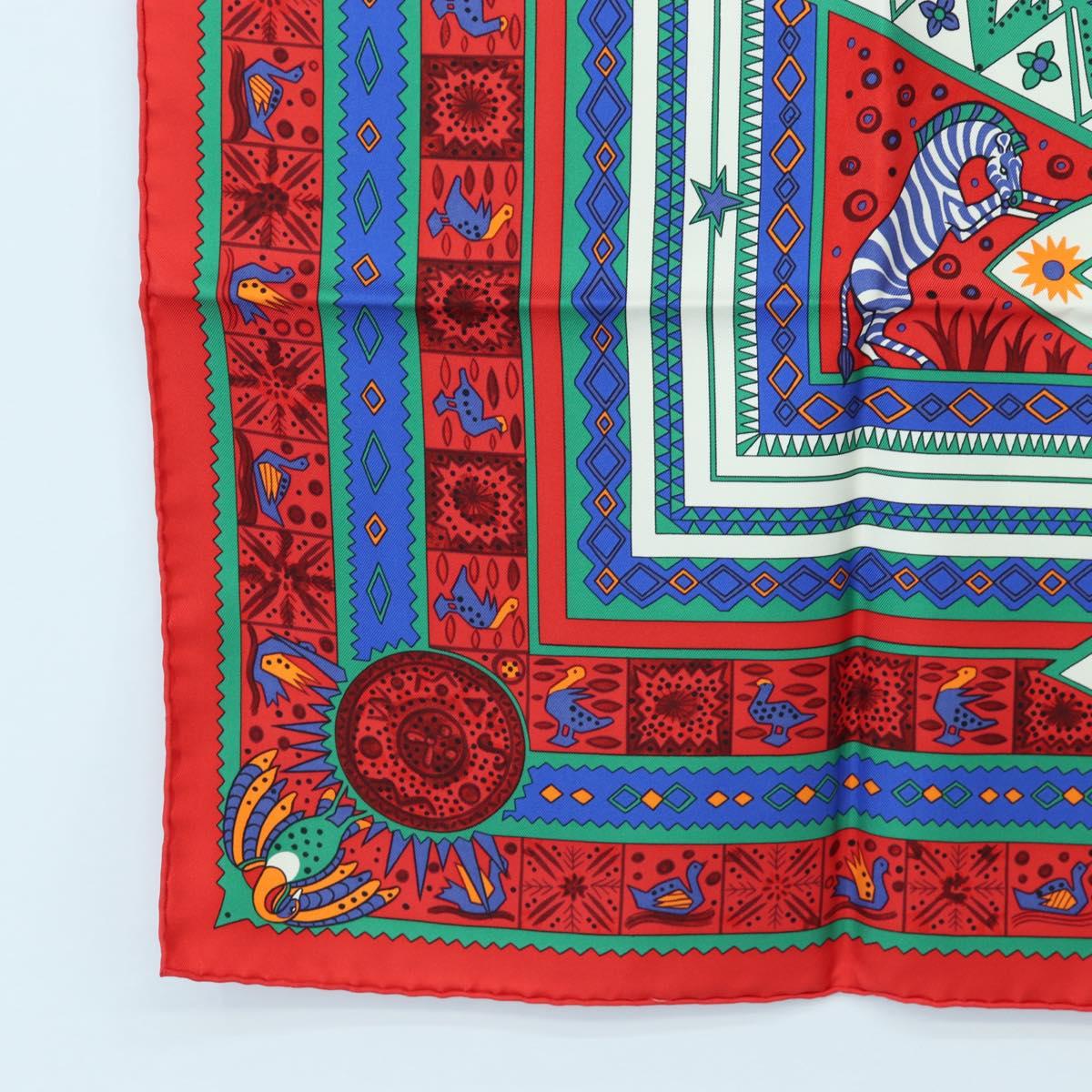 HERMES Carre 90 Scarf ”ORS BLEUS D'AFRIQUE” Silk Red Auth am12076M
