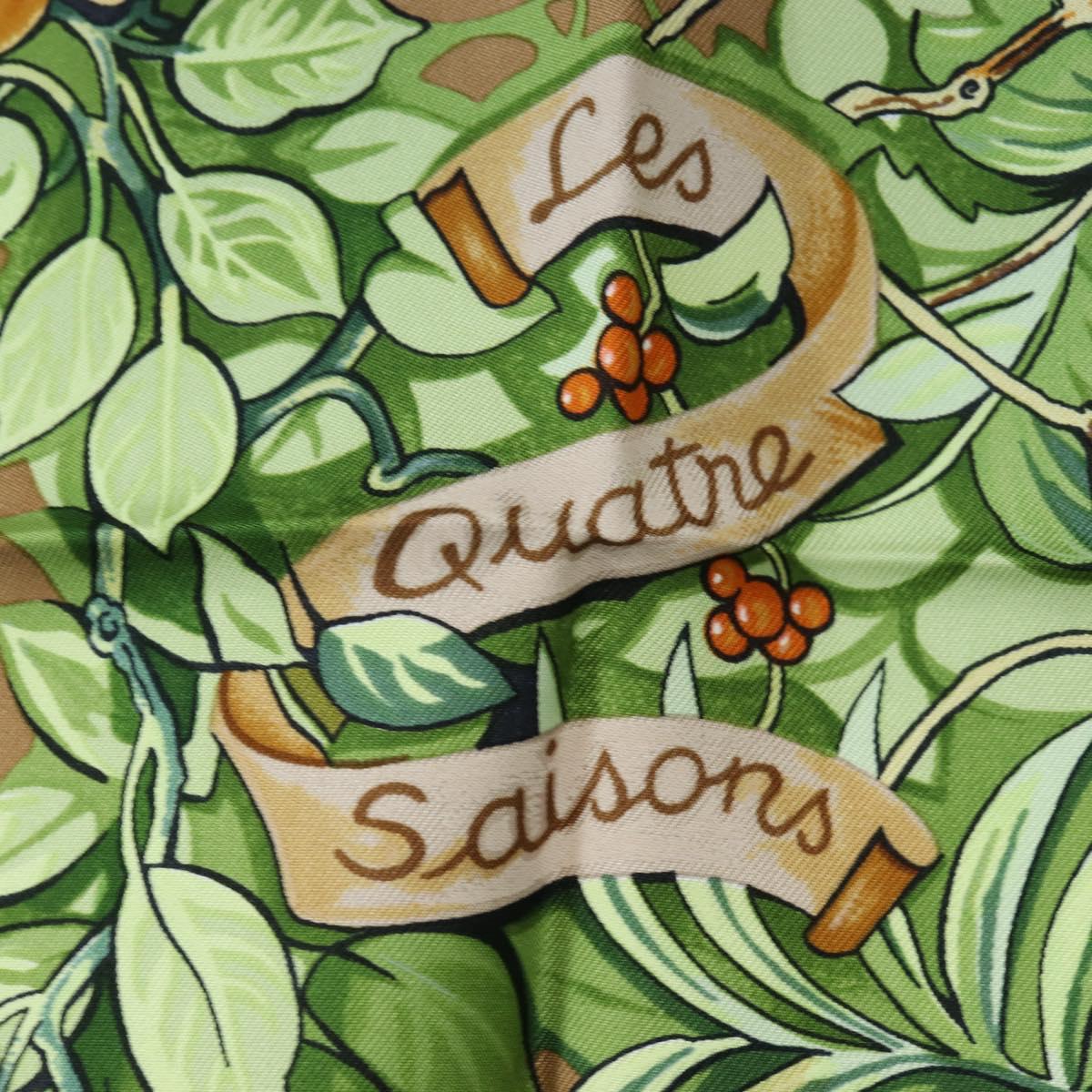 HERMES Carre 90 Scarf ”Les Quatre Saisons” Silk Brown Auth am12077M