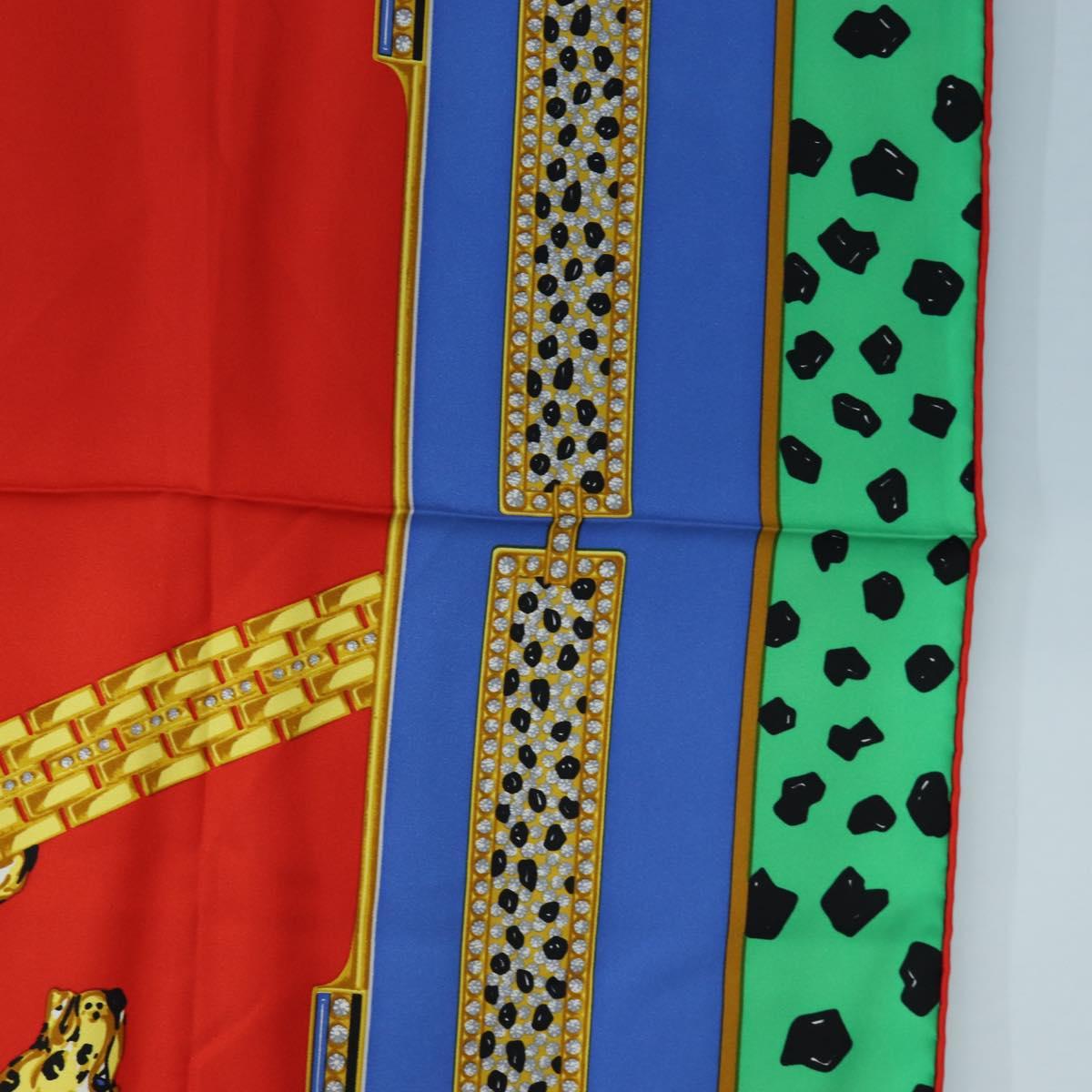 CARTIER Leopard Pattern Scarf Silk Green Blue Auth am12079M