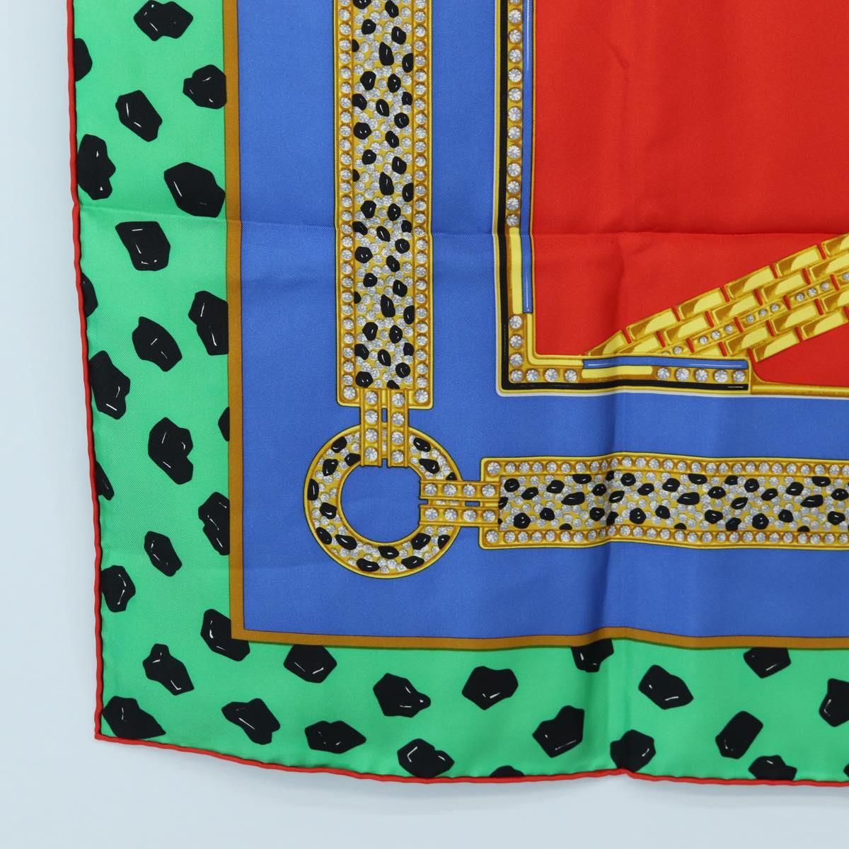 CARTIER Leopard Pattern Scarf Silk Green Blue Auth am12079M