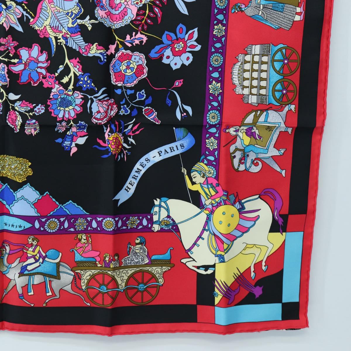 HERMES Carre 90 Scarf ”fantaisies indiennes” Silk Red Black Auth am12080M