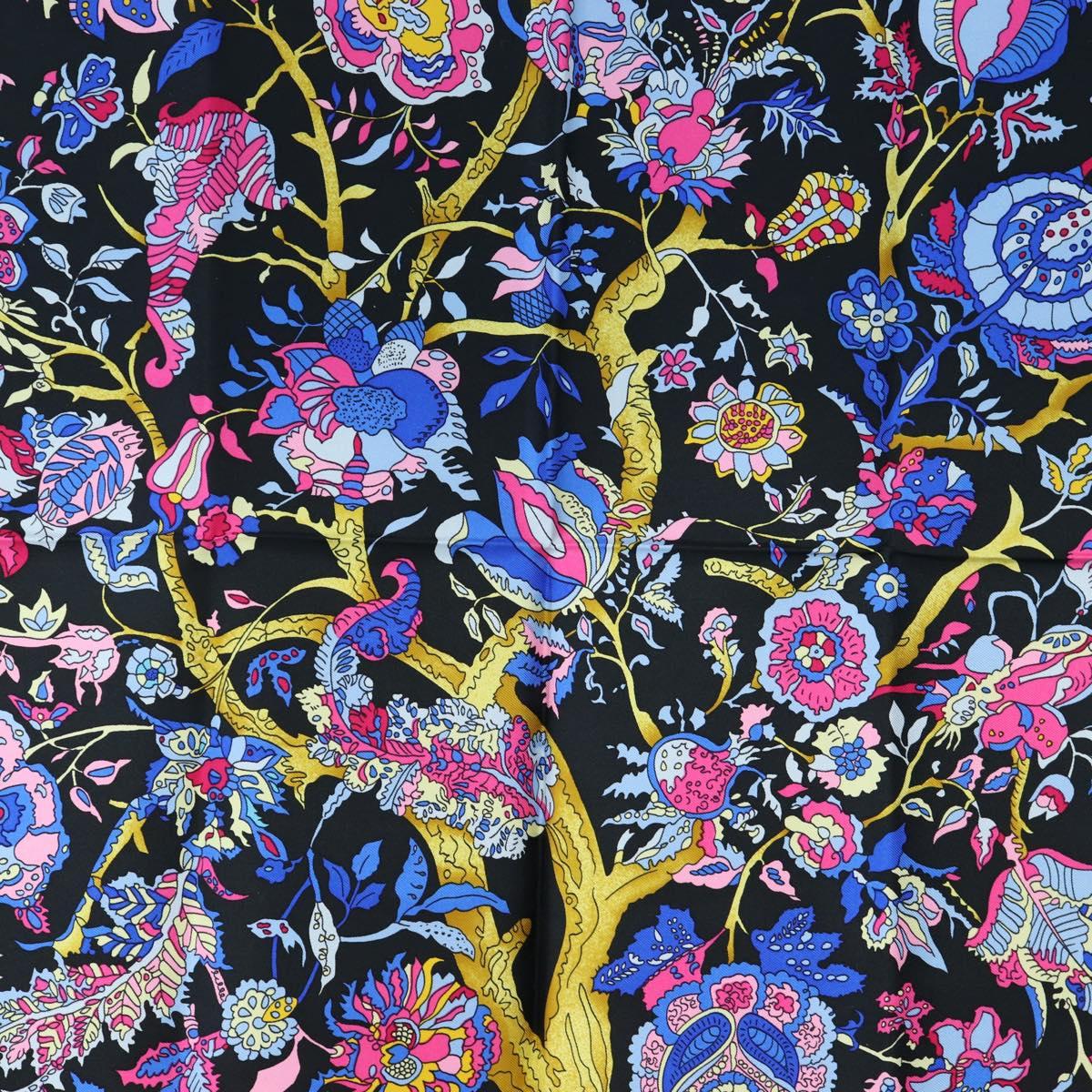 HERMES Carre 90 Scarf ”fantaisies indiennes” Silk Red Black Auth am12080M