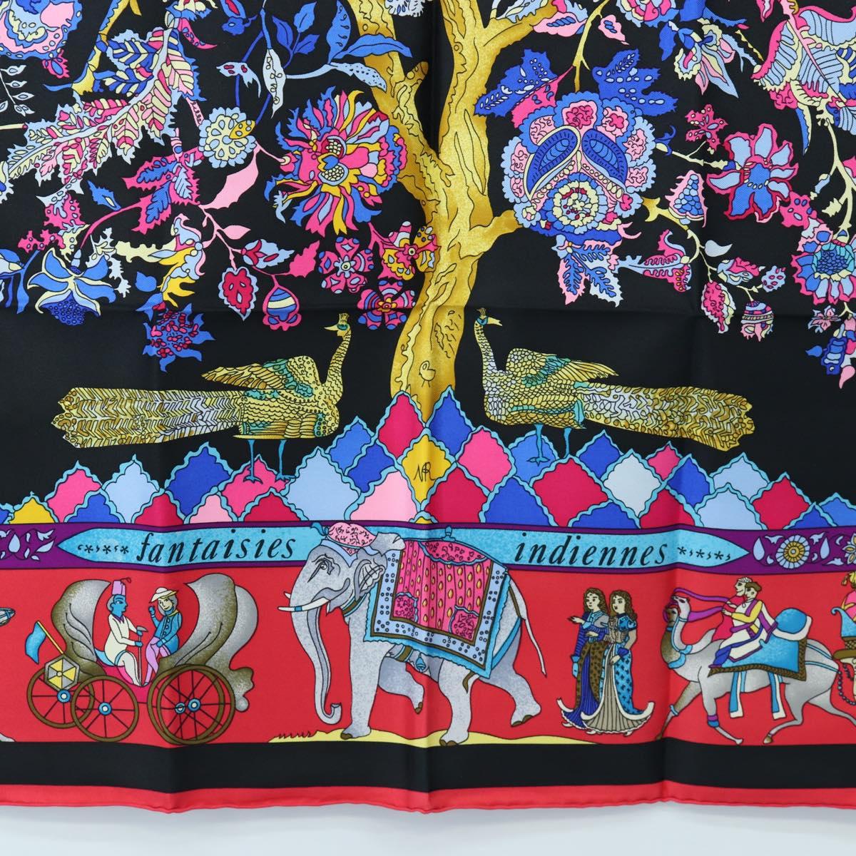 HERMES Carre 90 Scarf ”fantaisies indiennes” Silk Red Black Auth am12080M