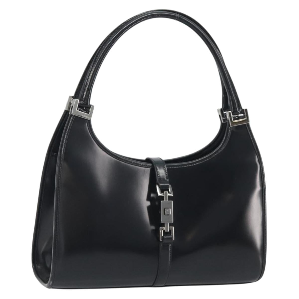 GUCCI Jackie Hand Bag Patent leather Black Silver 002 1068 Auth am12087V