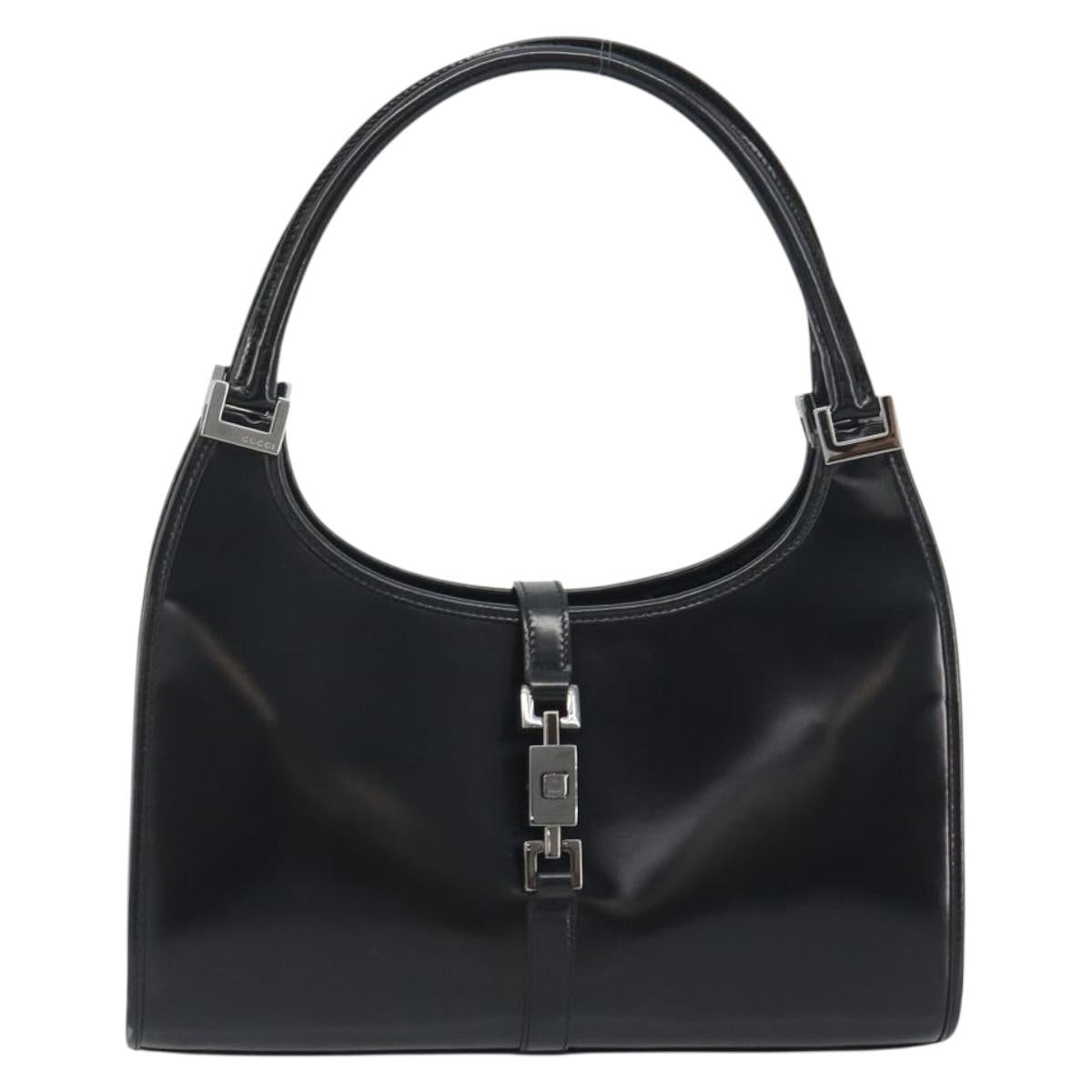 GUCCI Jackie Hand Bag Patent leather Black Silver 002 1068 Auth am12087V