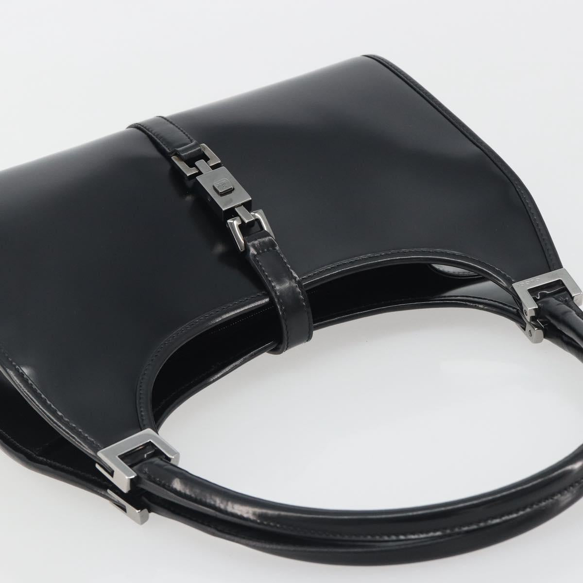 GUCCI Jackie Hand Bag Patent leather Black Silver 002 1068 Auth am12087V