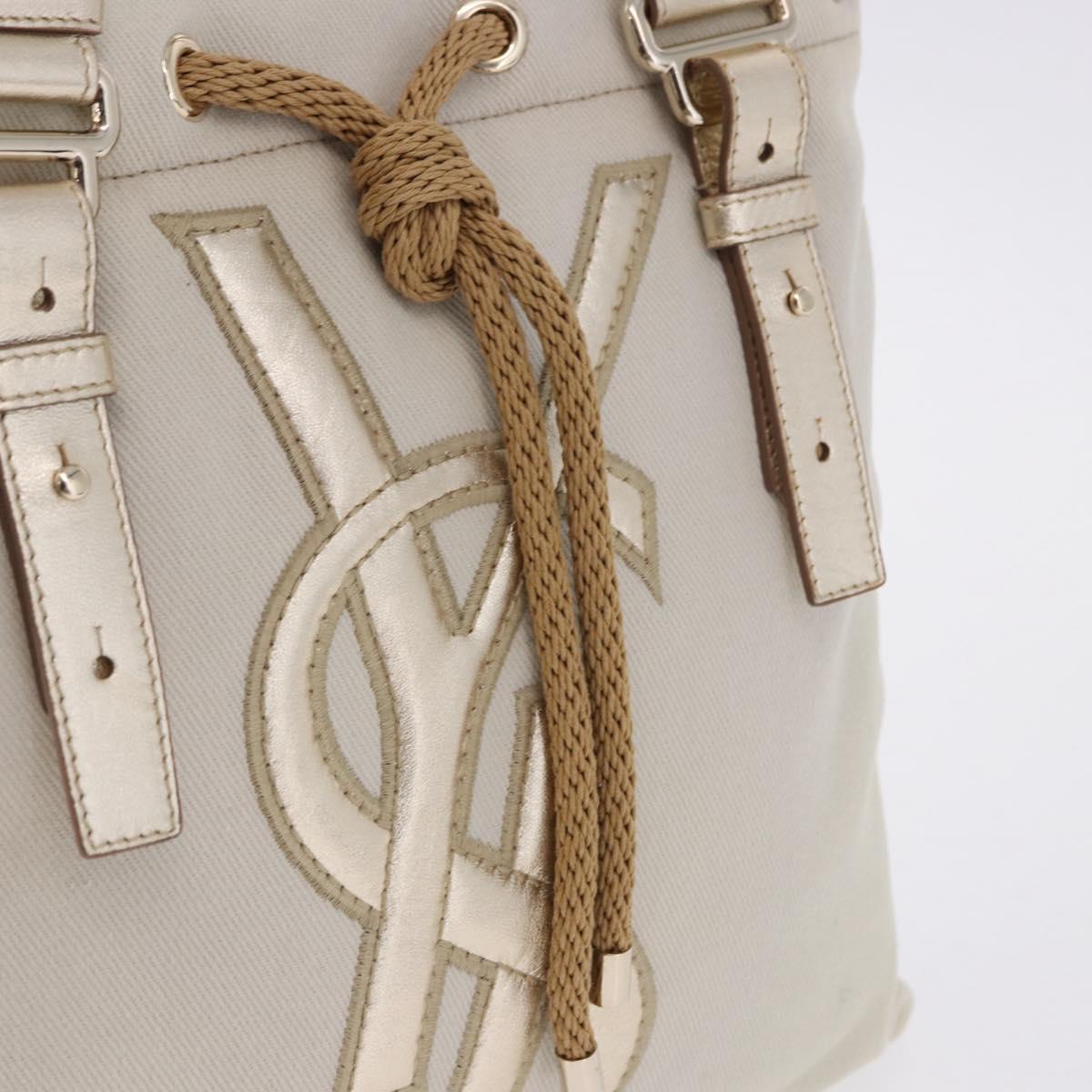 SAINT LAURENT Kahala Tote Bag Canvas Ivory Gold 123435 Auth am12092V