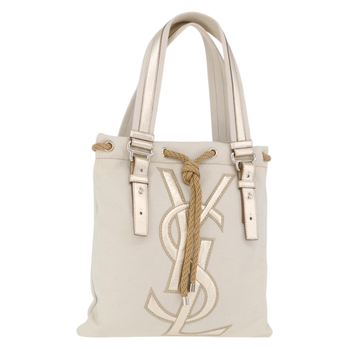 SAINT LAURENT Kahala Tote Bag Canvas Ivory Gold 123435 Auth am12092V