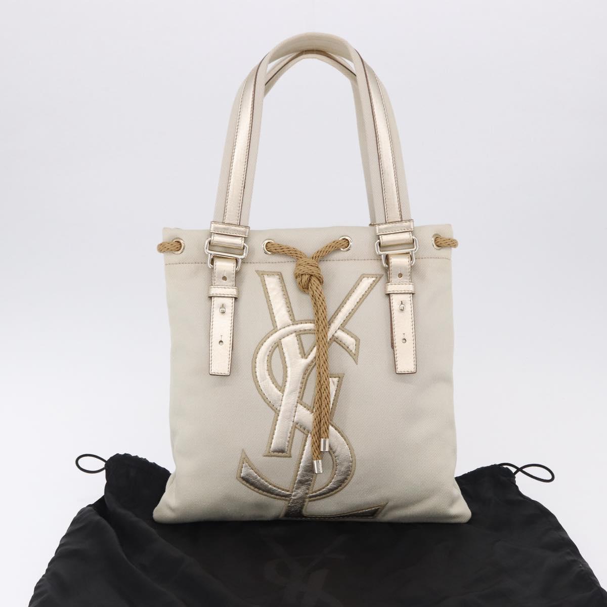 SAINT LAURENT Kahala Tote Bag Canvas Ivory Gold 123435 Auth am12092V
