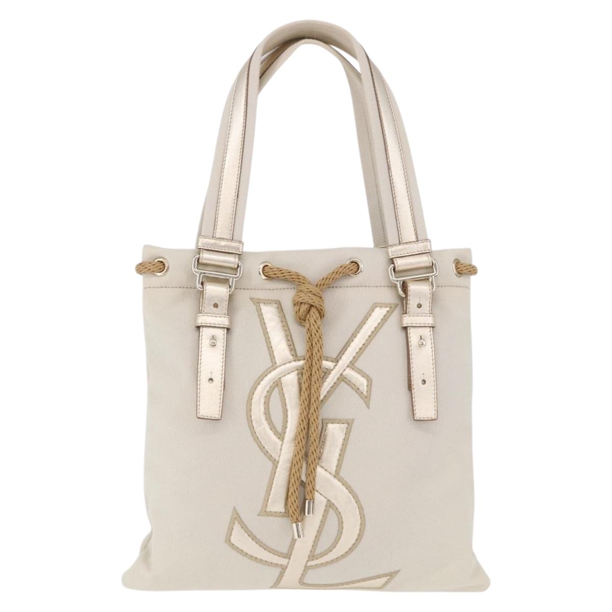 SAINT LAURENT Kahala Tote Bag Canvas Ivory Gold 123435 Auth am12092V