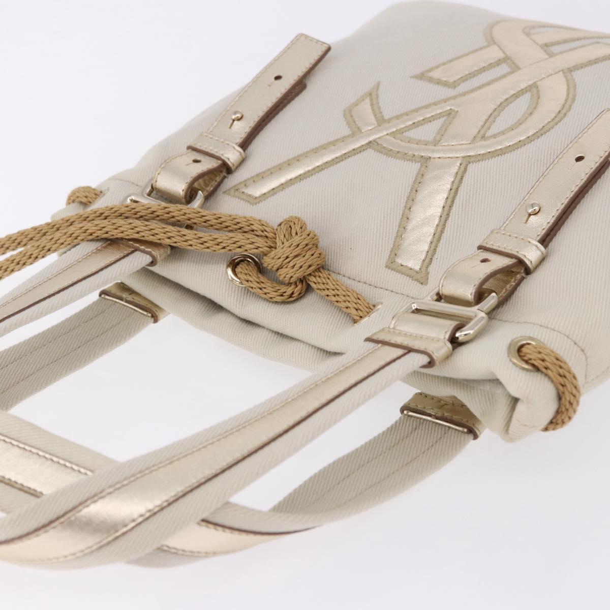 SAINT LAURENT Kahala Tote Bag Canvas Ivory Gold 123435 Auth am12092V