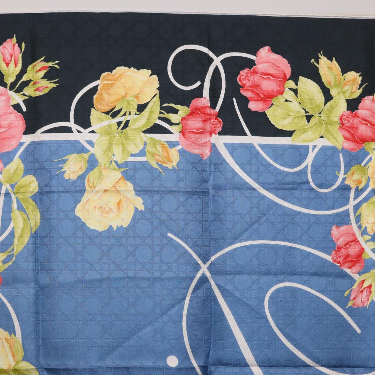 Christian Dior Floral Scarf Silk Black Blue Auth am12095M