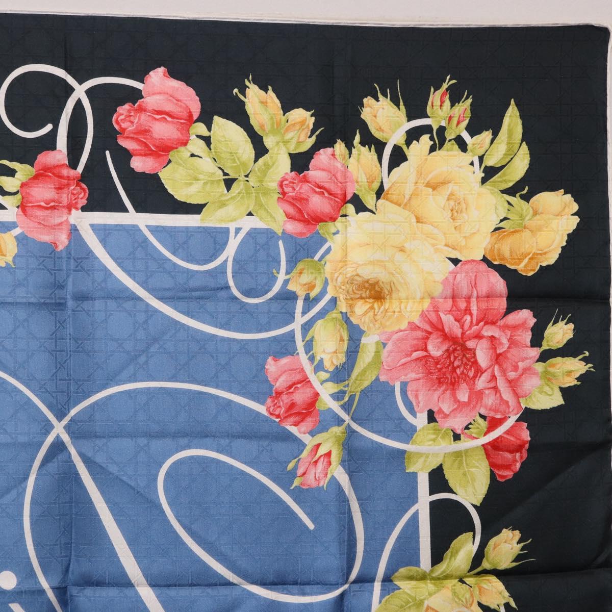 Christian Dior Floral Scarf Silk Black Blue Auth am12095M