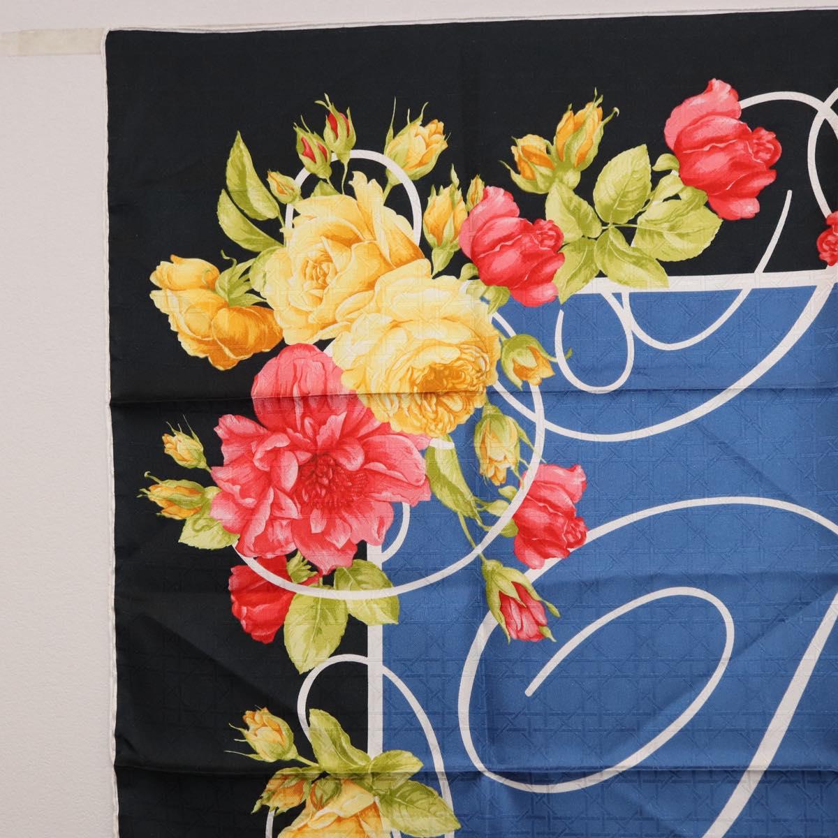 Christian Dior Floral Scarf Silk Black Blue Auth am12095M