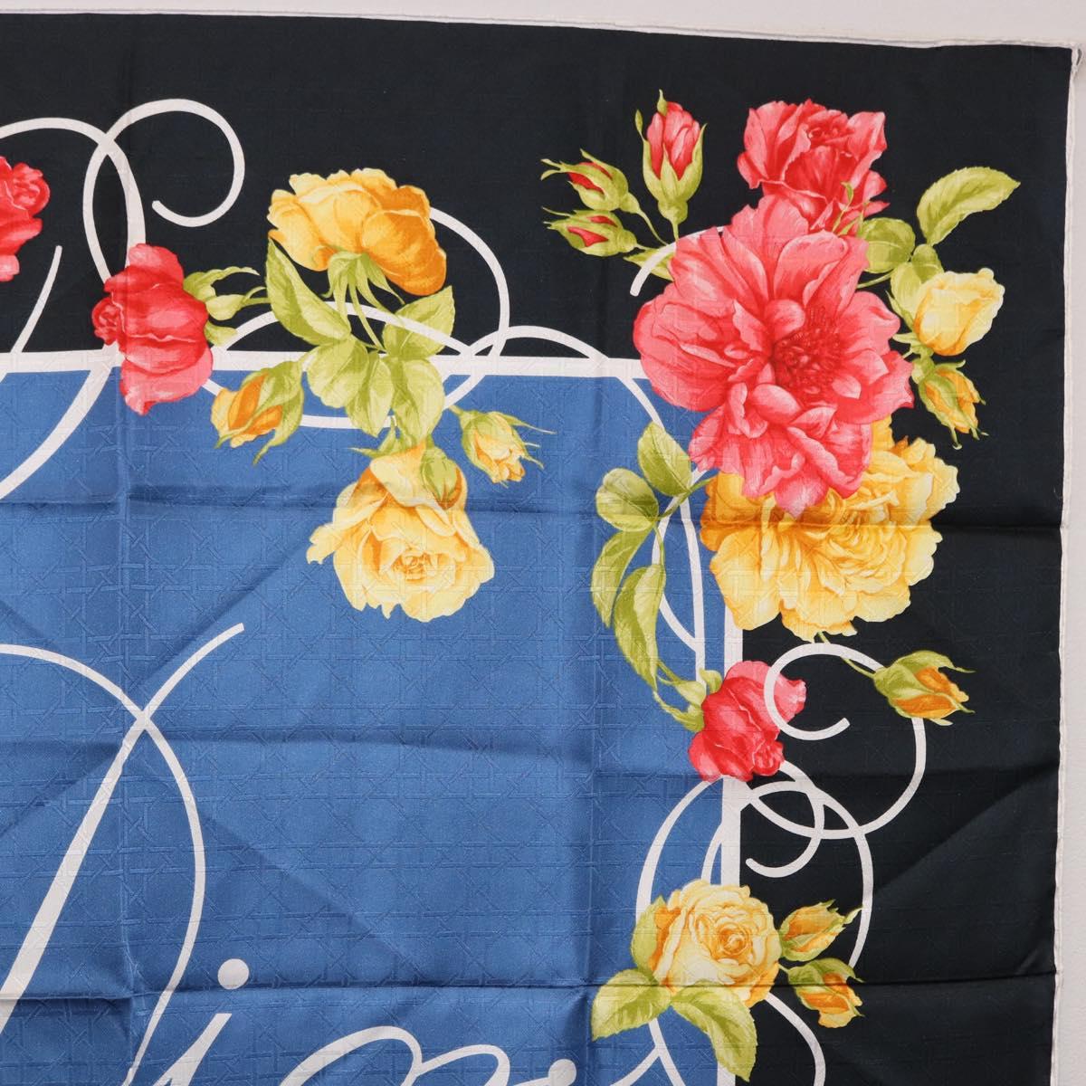 Christian Dior Floral Scarf Silk Black Blue Auth am12095M