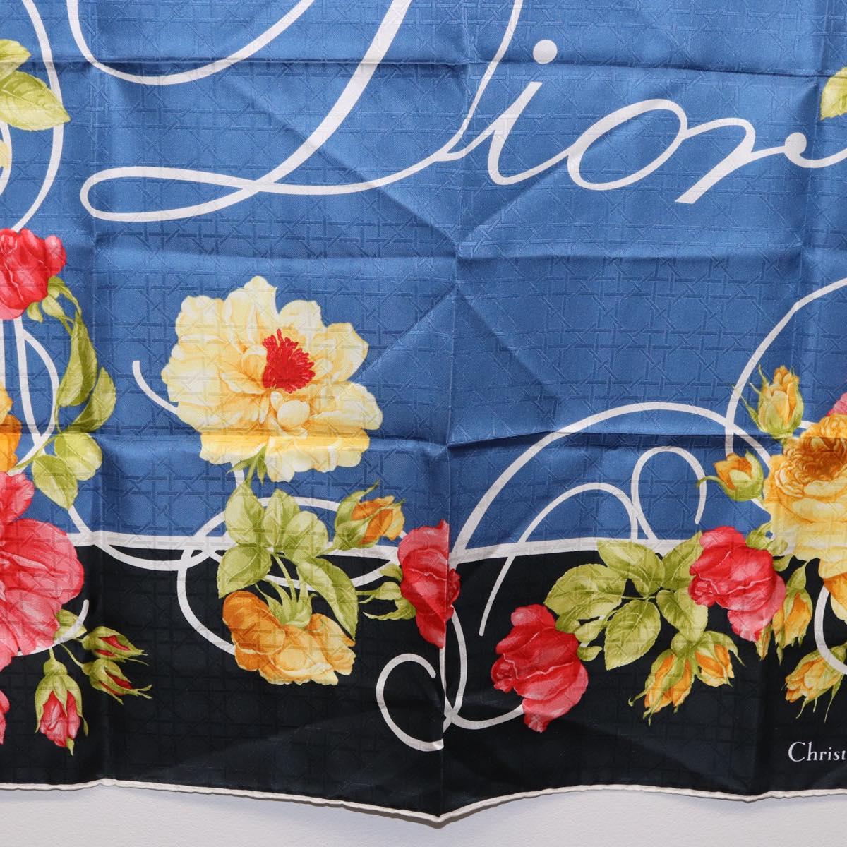 Christian Dior Floral Scarf Silk Black Blue Auth am12095M