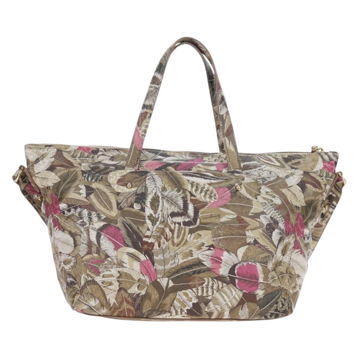 Salvatore Ferragamo Quill Hand Bag Leather 2way Multicolor Gold Auth am12096V