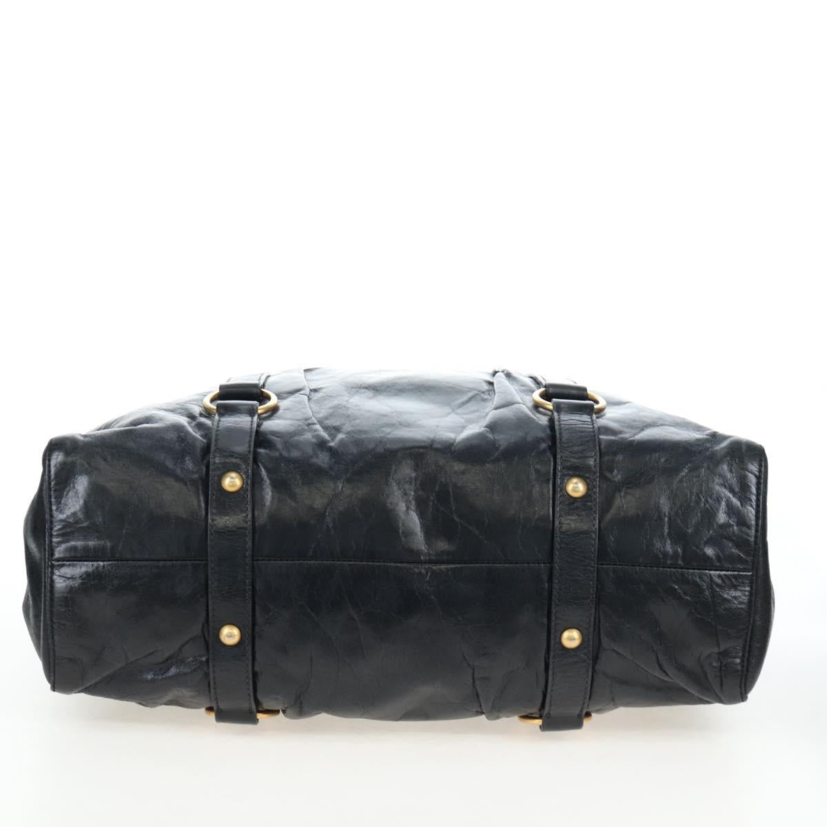 Miu Miu Hand Bag Leather 2way Black Gold Auth am12097SAV