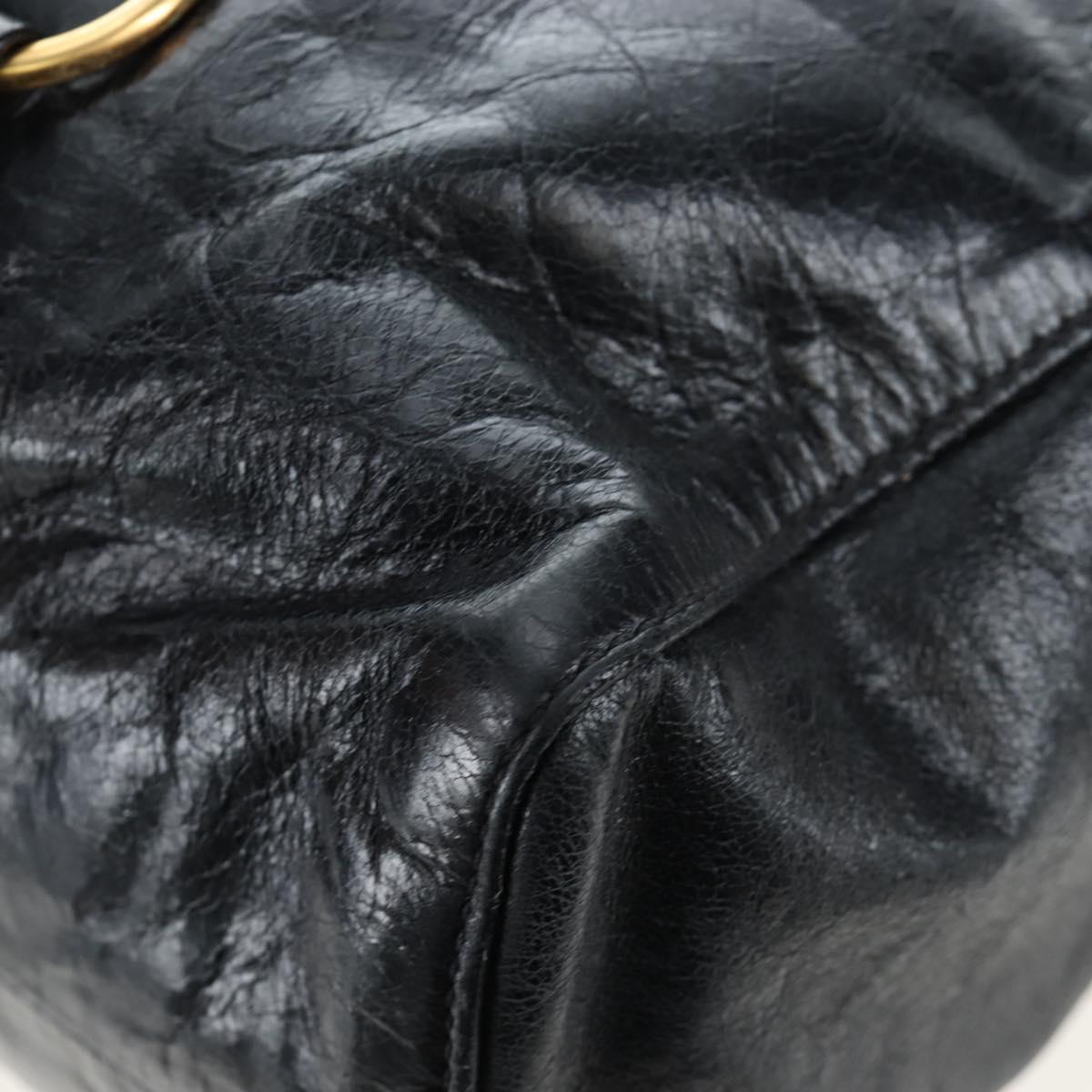 Miu Miu Hand Bag Leather 2way Black Gold Auth am12097SAV