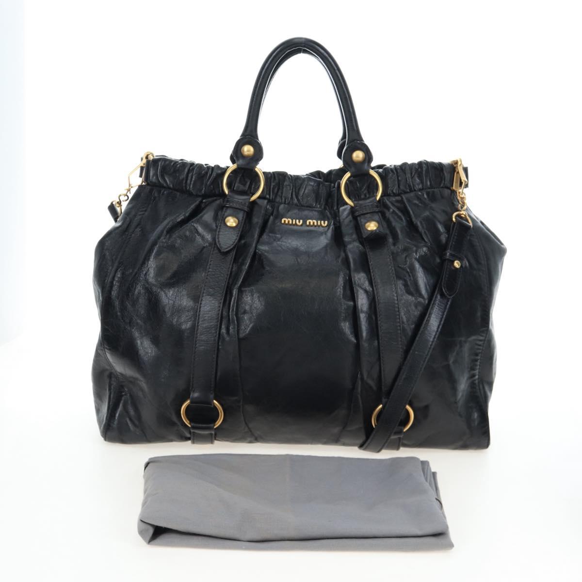 Miu Miu Hand Bag Leather 2way Black Gold Auth am12097SAV