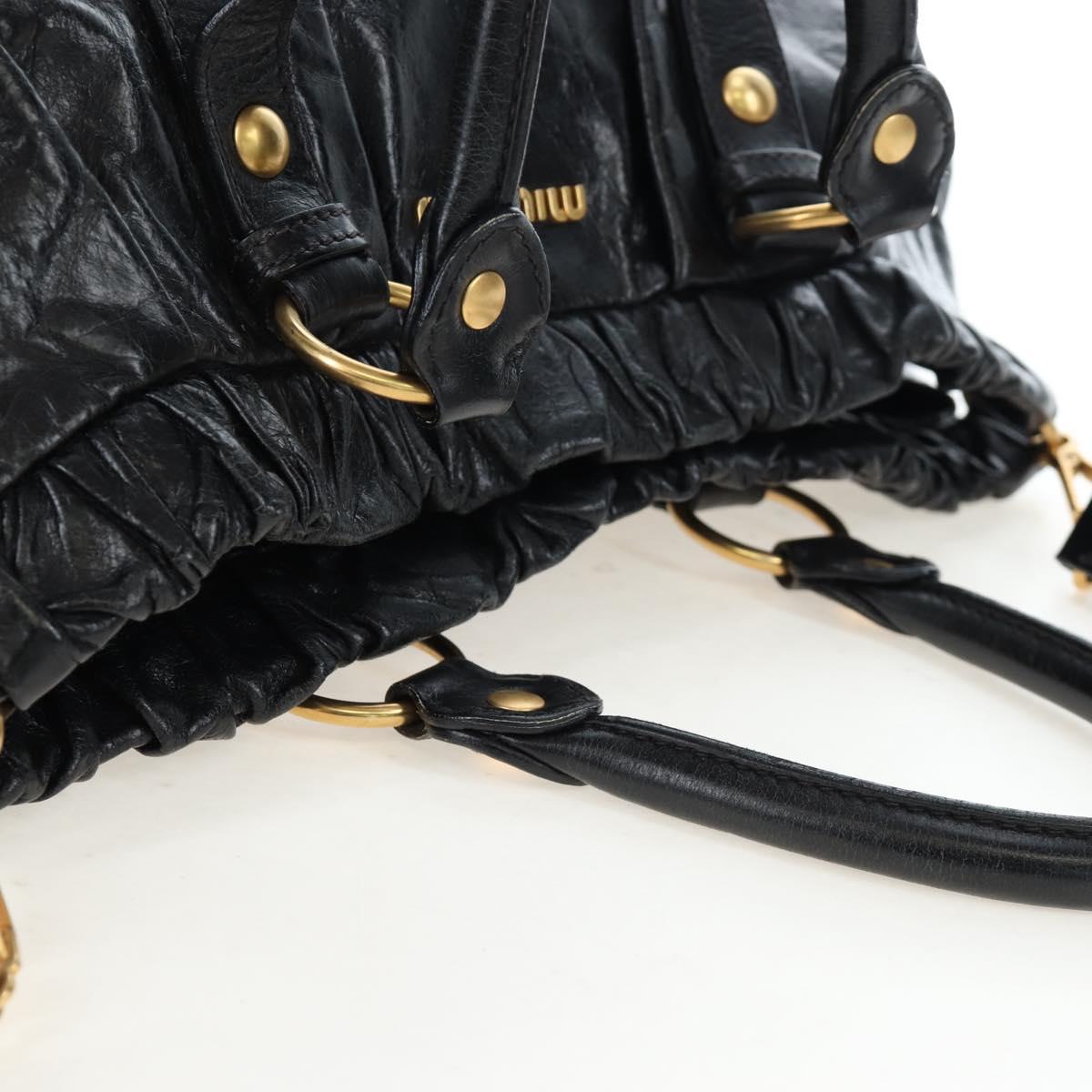 Miu Miu Hand Bag Leather 2way Black Gold Auth am12097SAV