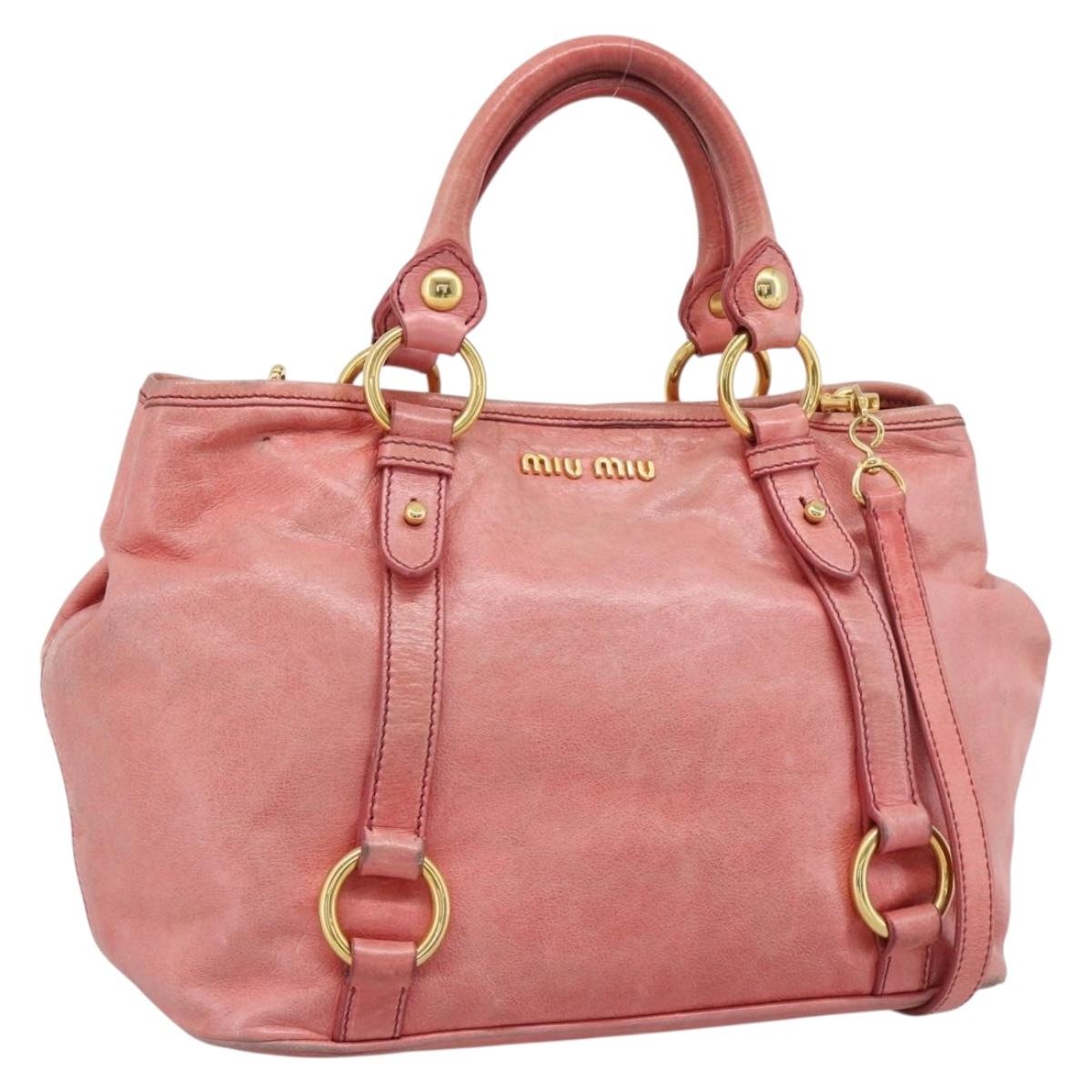 Miu Miu Hand Bag Leather 2way Pink Gold Auth am12098V
