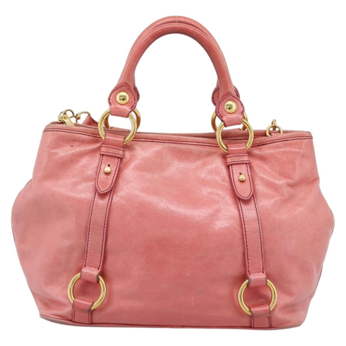 Miu Miu Hand Bag Leather 2way Pink Gold Auth am12098V