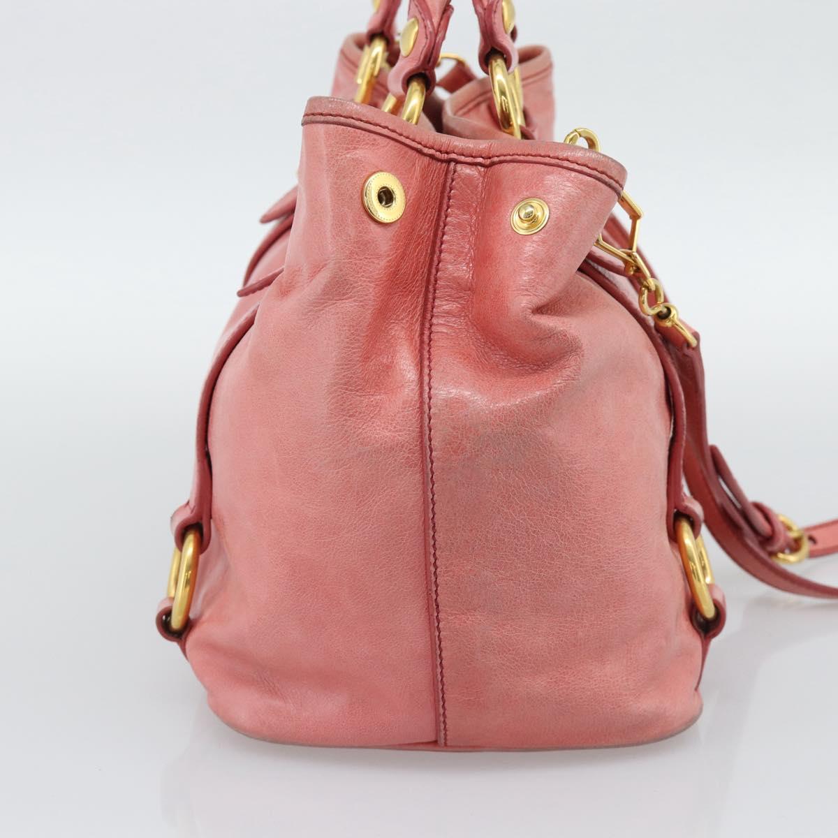 Miu Miu Hand Bag Leather 2way Pink Gold Auth am12098V