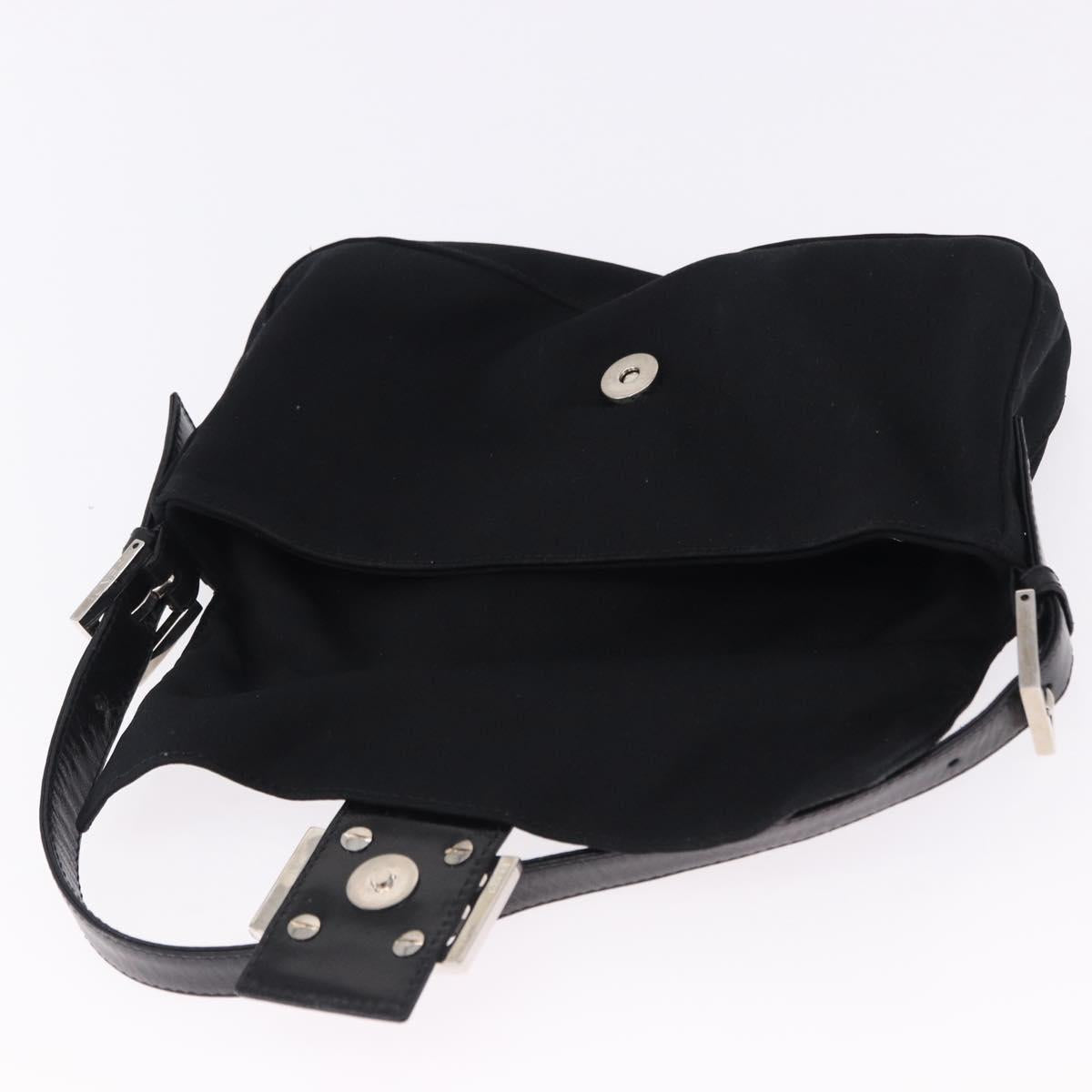 FENDI Mamma Baguette Shoulder Bag Cotton jersey Black Silver Auth am12099V