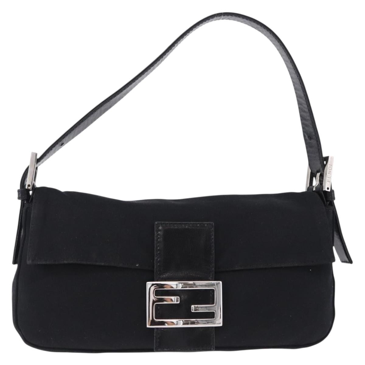 FENDI Mamma Baguette Shoulder Bag Cotton jersey Black Silver Auth am12099V