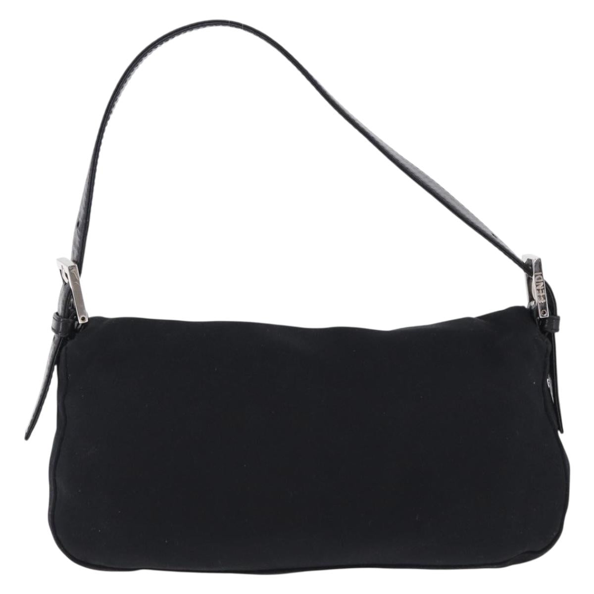 FENDI Mamma Baguette Shoulder Bag Cotton jersey Black Silver Auth am12099V