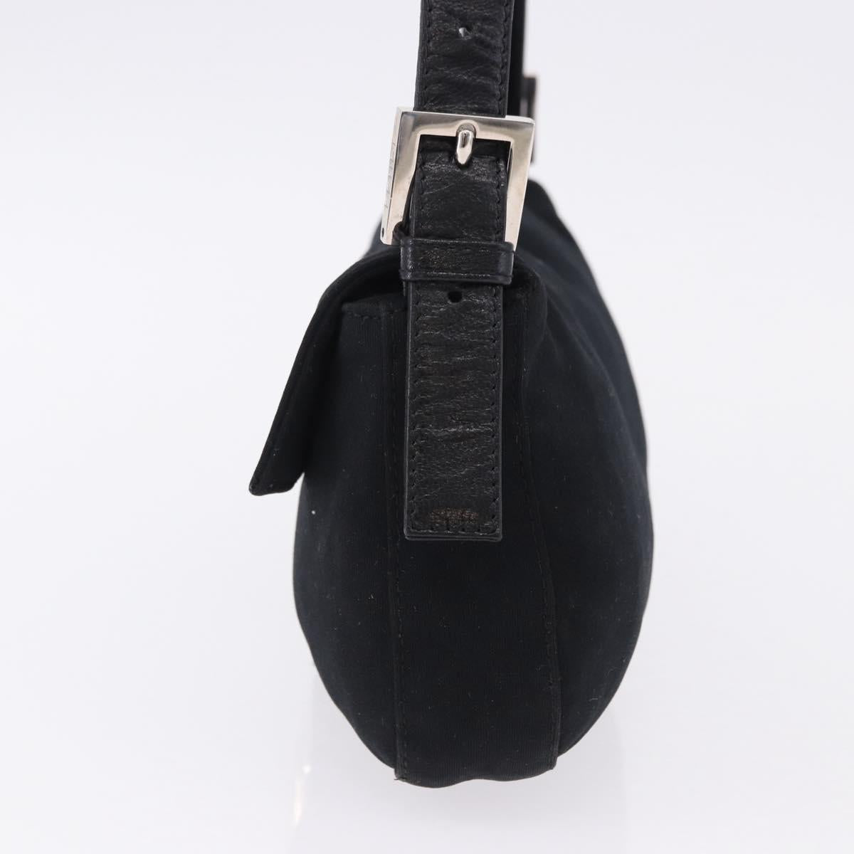 FENDI Mamma Baguette Shoulder Bag Cotton jersey Black Silver Auth am12099V